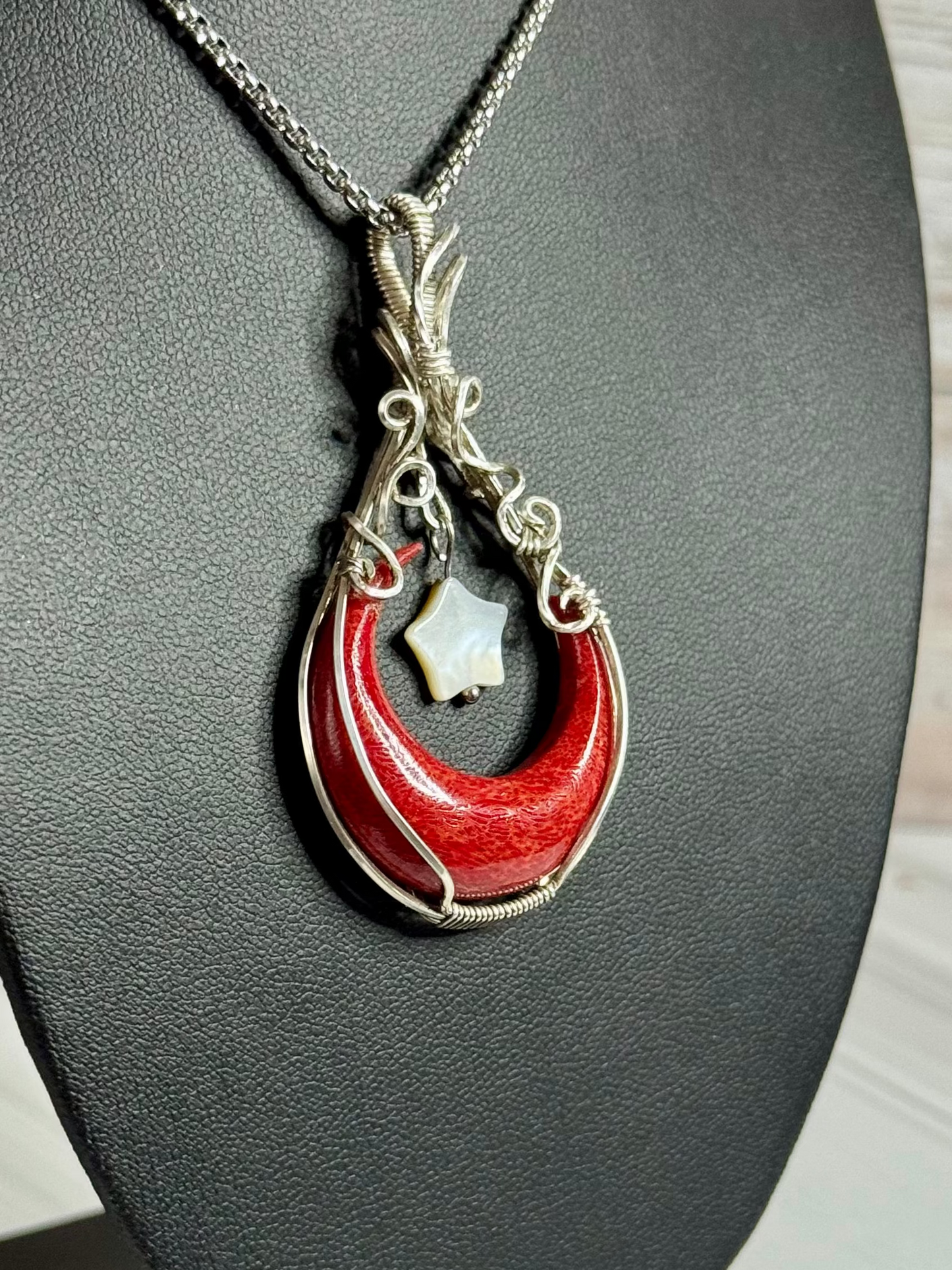 Coral moon pendant necklace