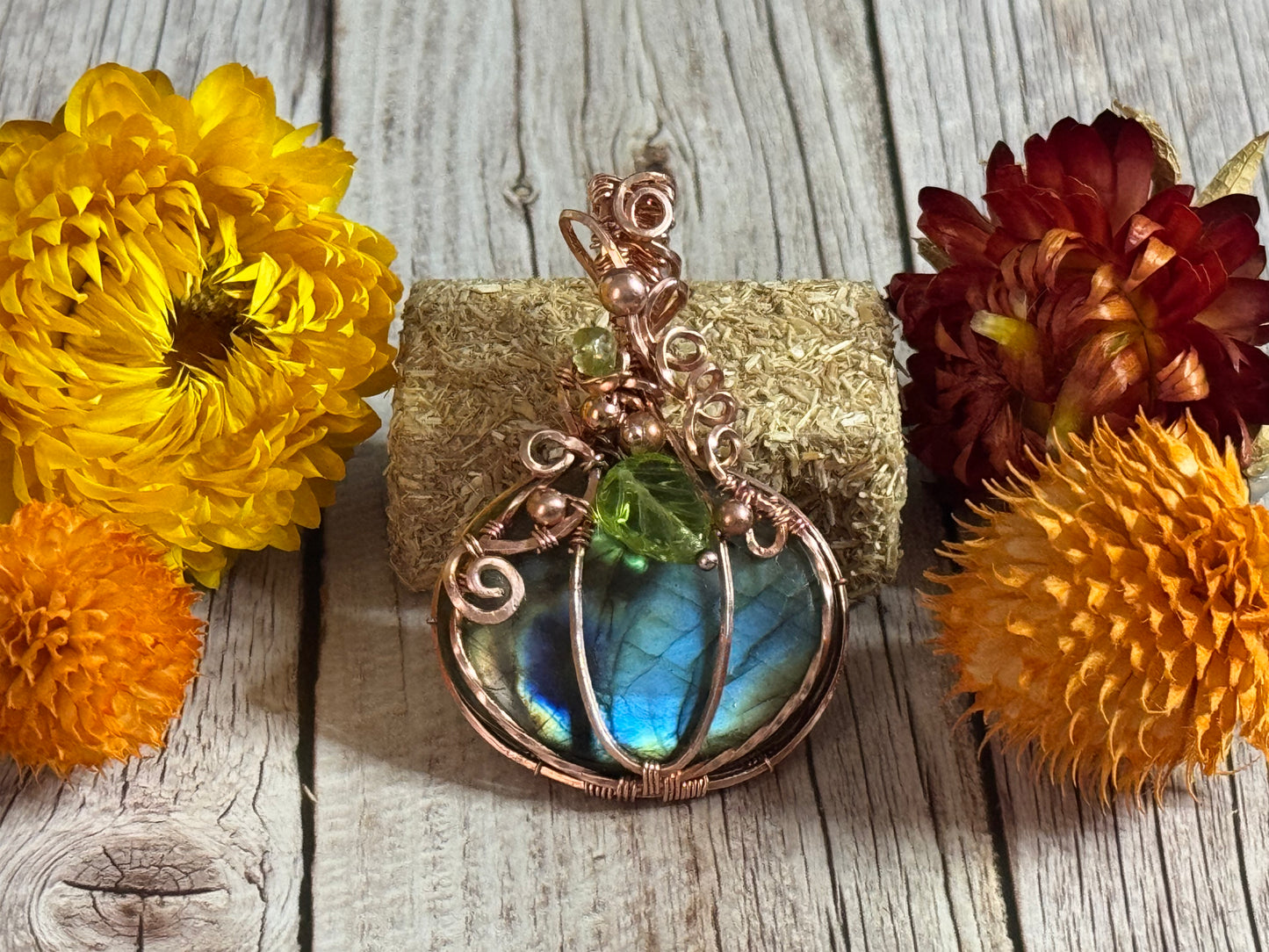Labradorite pumpkin pendant