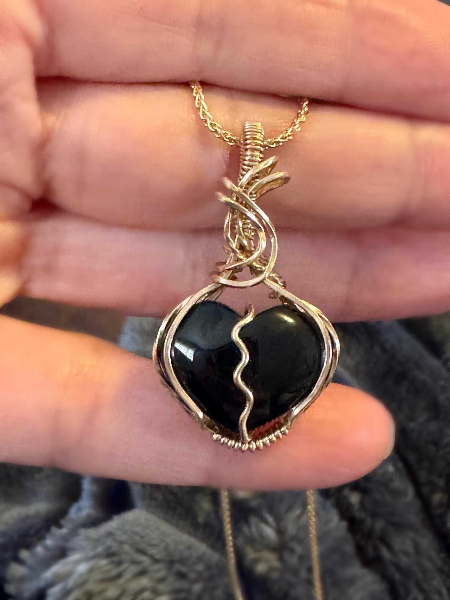 Black Onyx broken heart pendant necklace