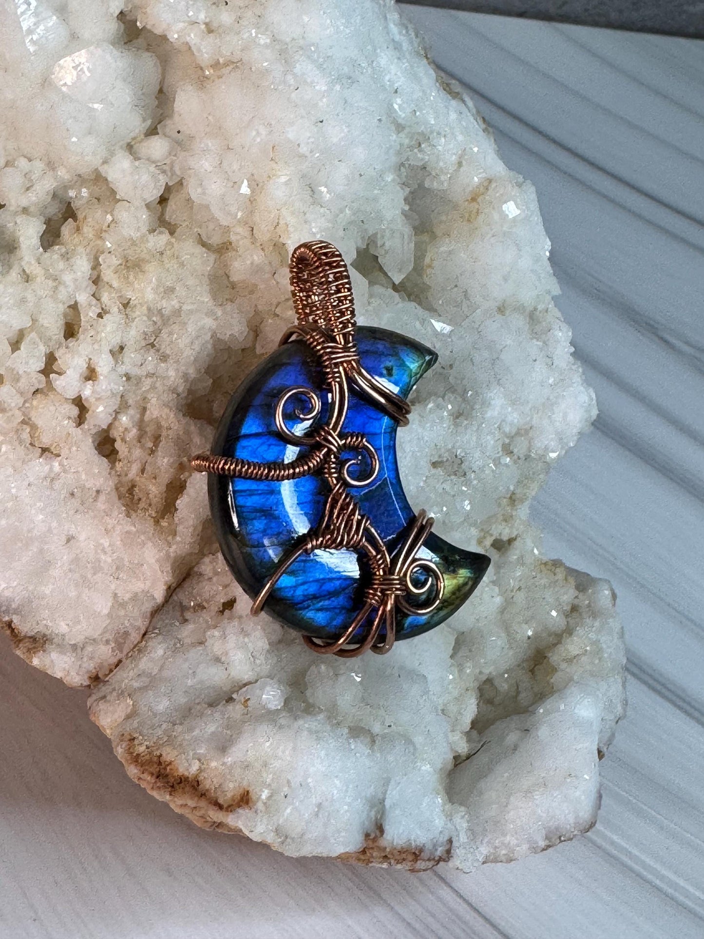 Labradorite gemstone moon pendant necklace