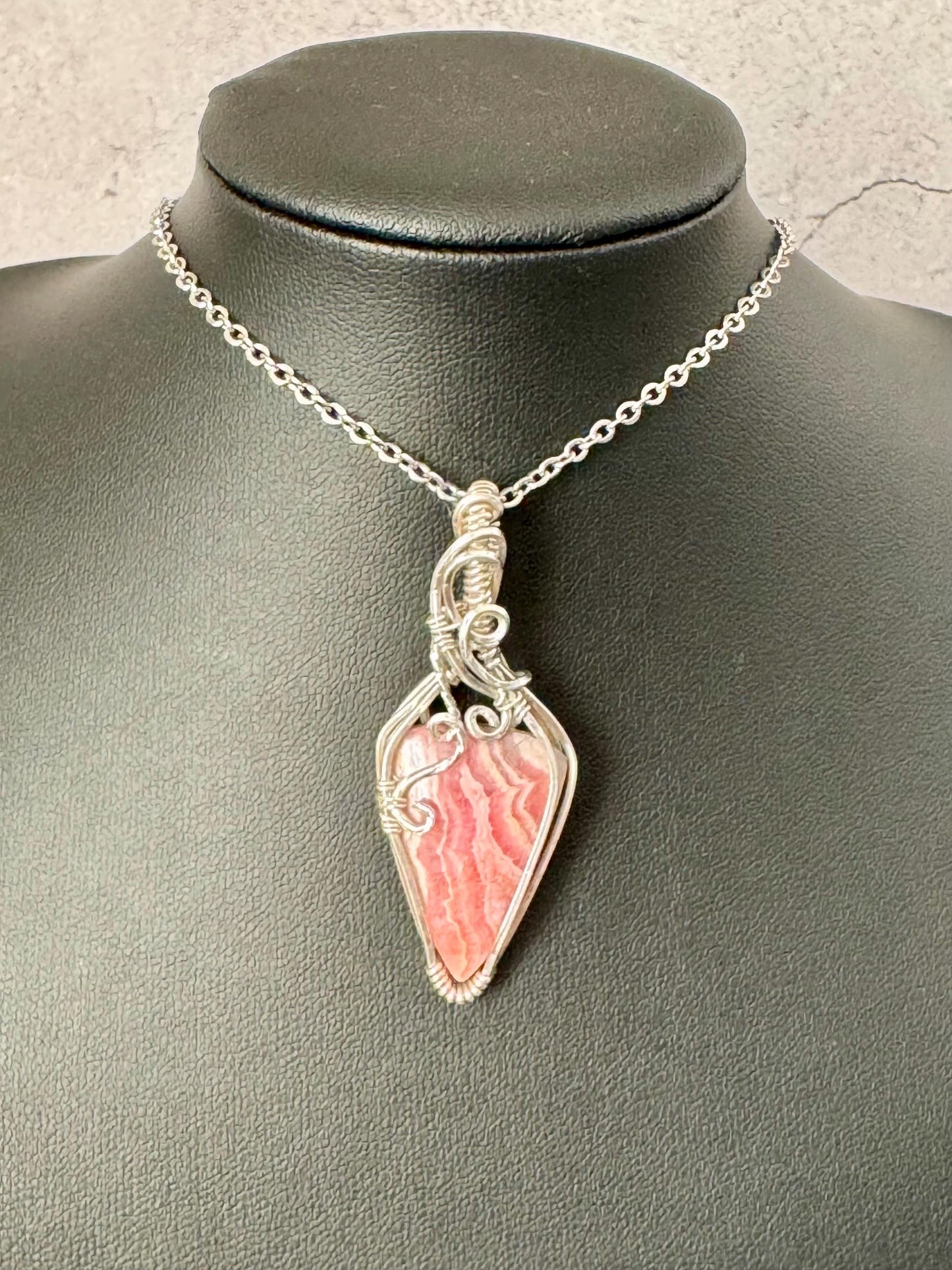 Rhodochrosite gemstone pendant necklace