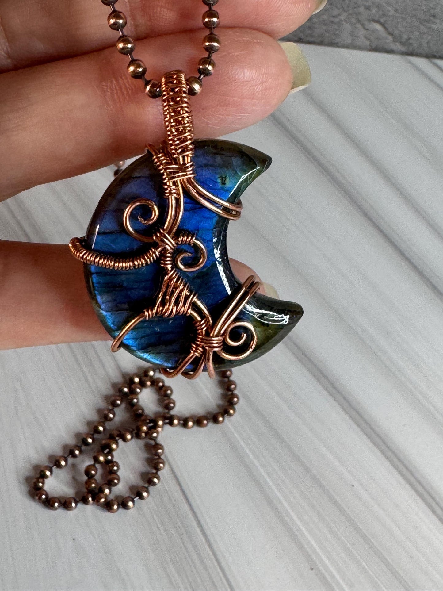 Labradorite gemstone moon pendant necklace
