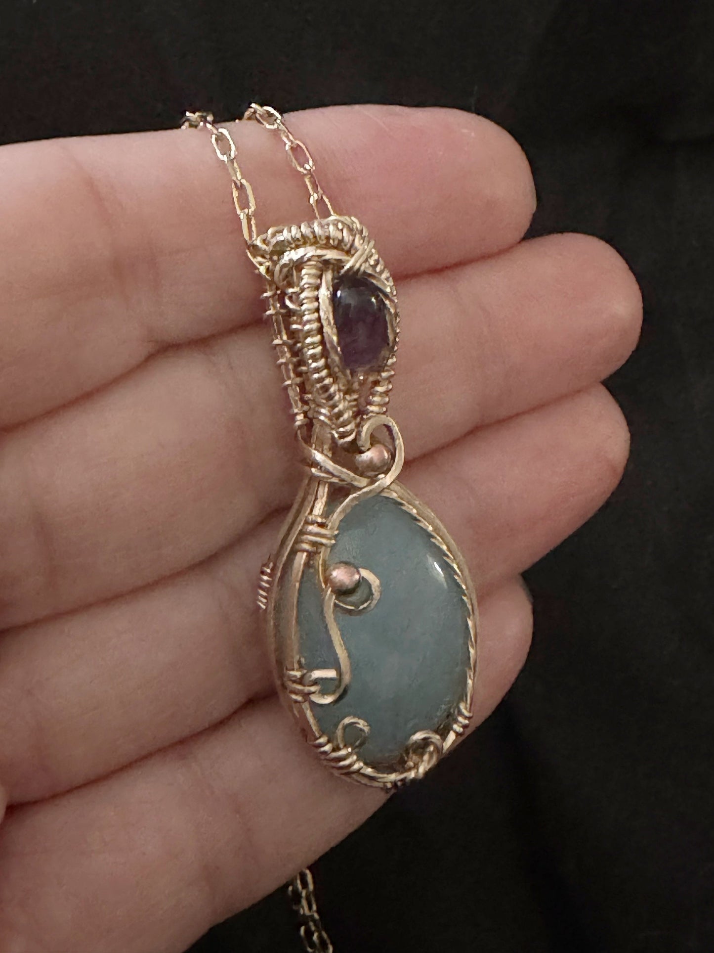 Aquamarine and Amethyst gemstone pendant necklace