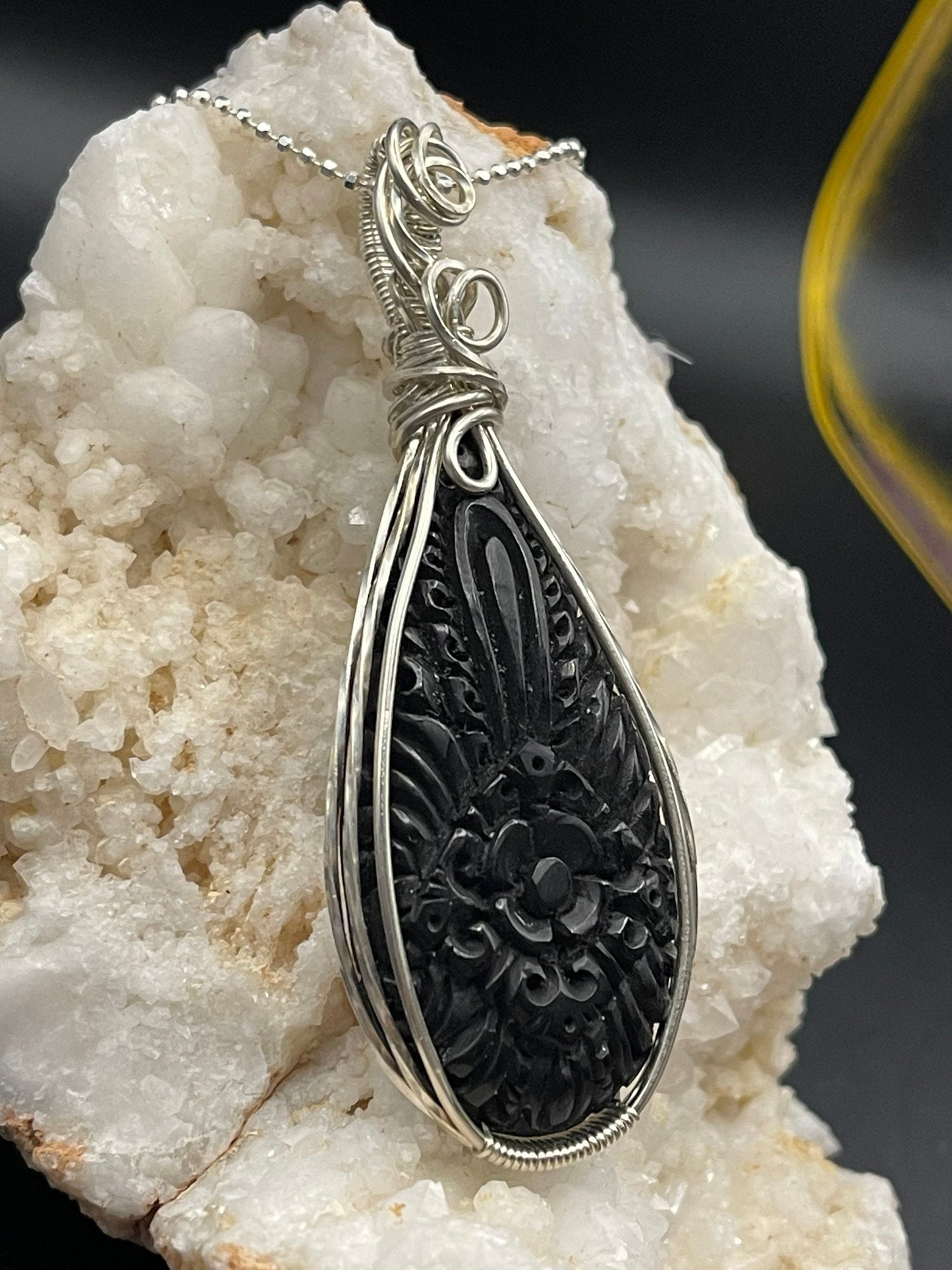 Carved Buffalo horn pendant necklace