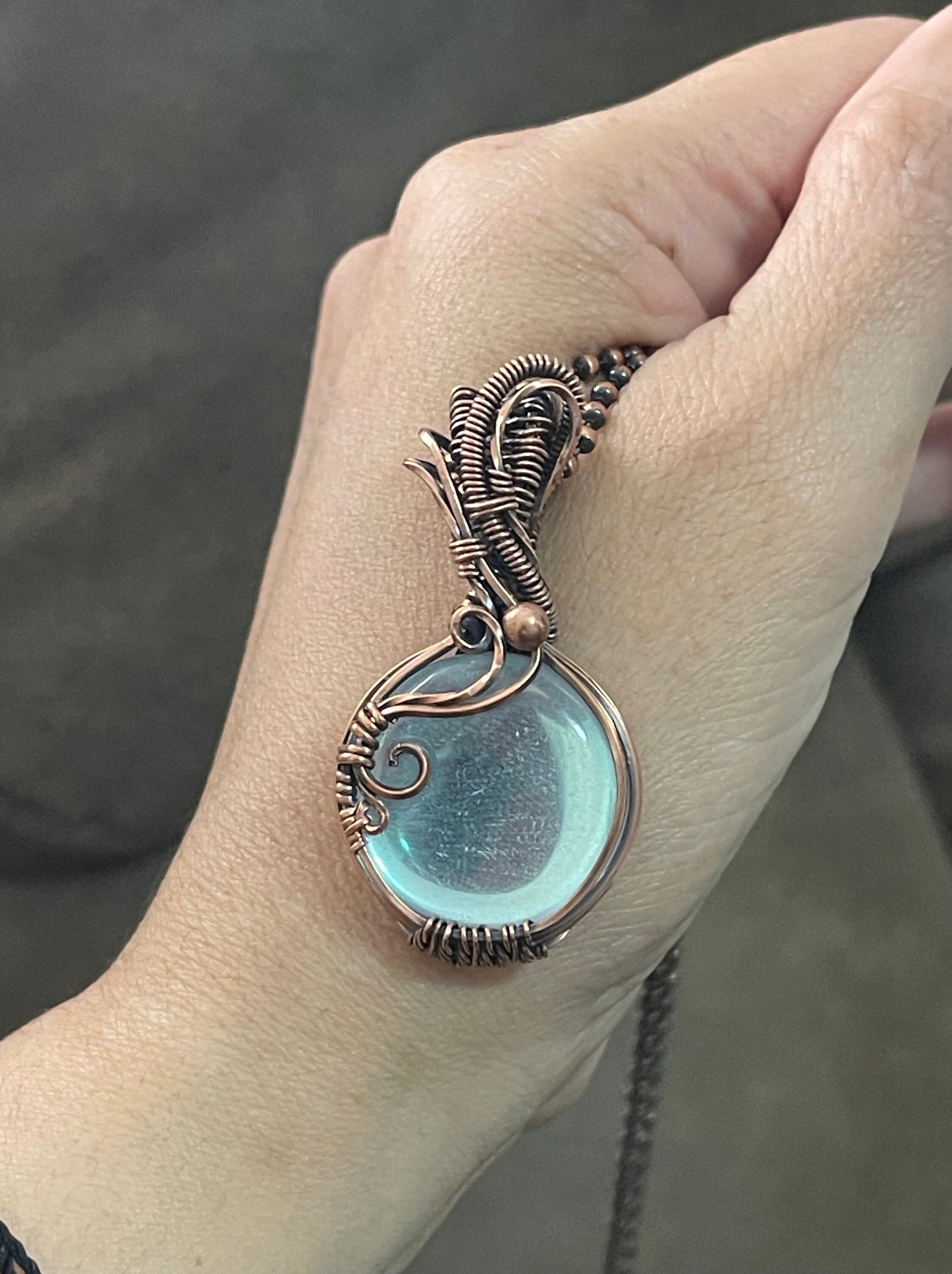 Aurora glass copper pendant necklace