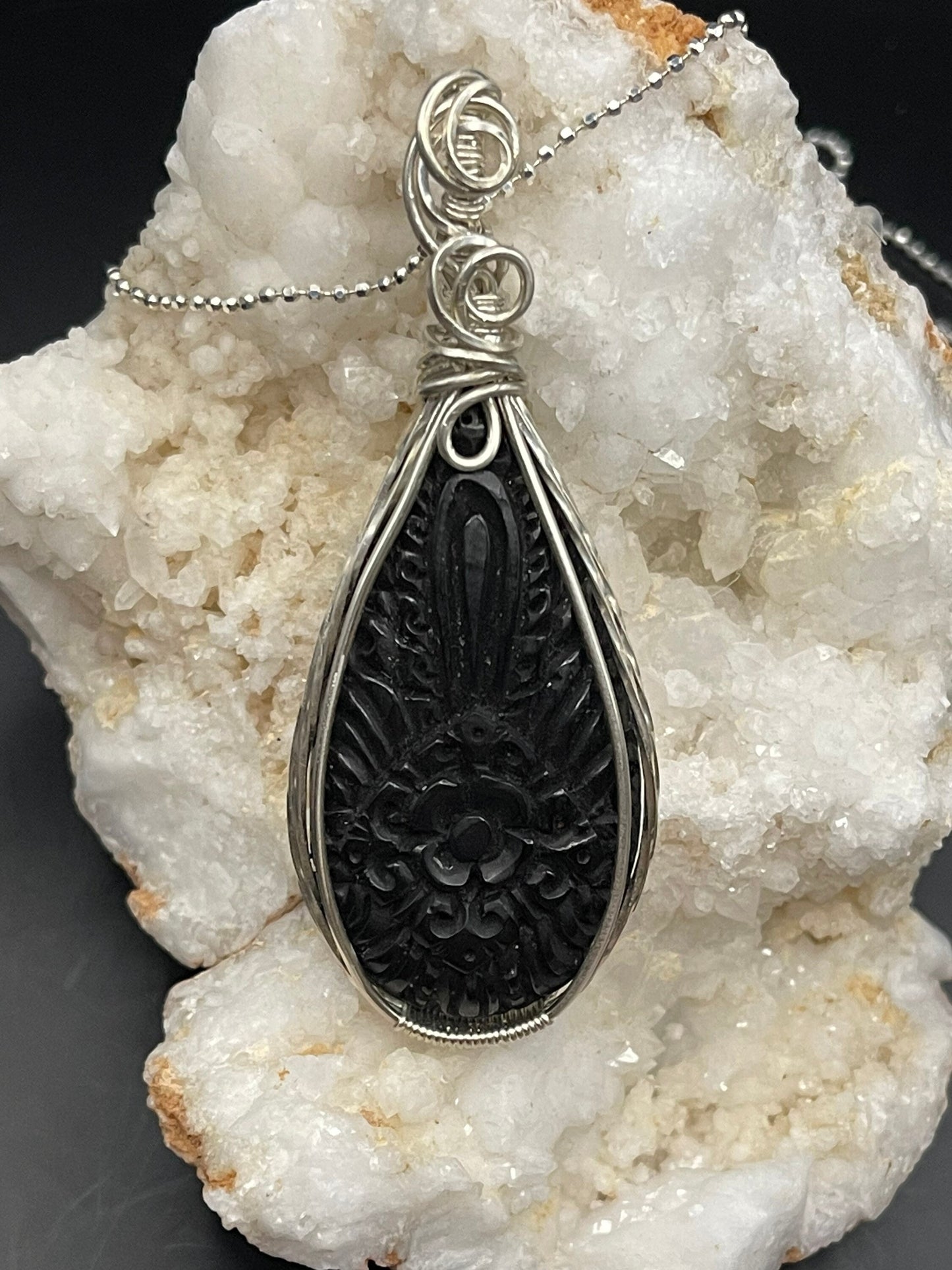 Carved Buffalo horn pendant necklace