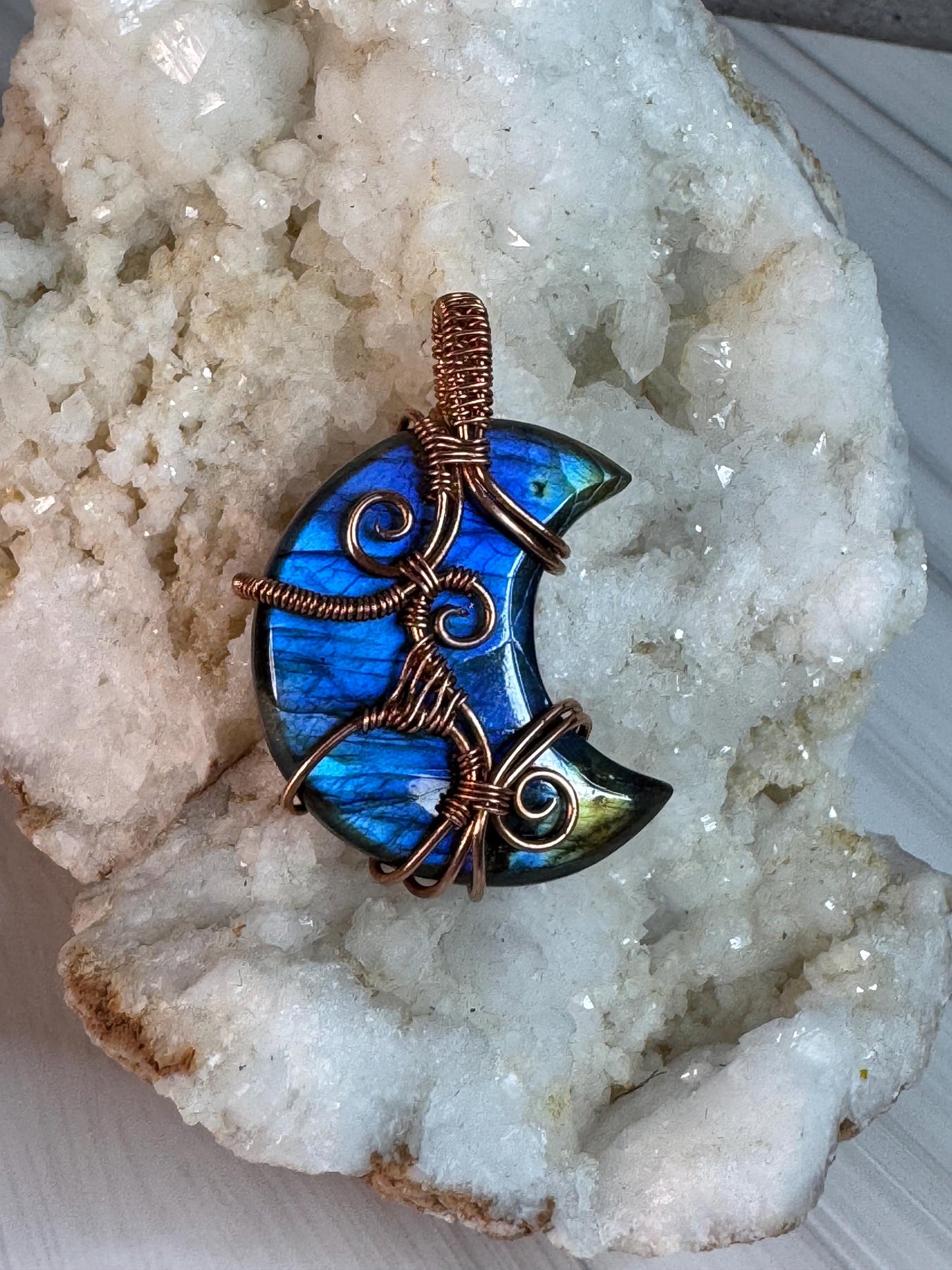 Labradorite gemstone moon pendant necklace