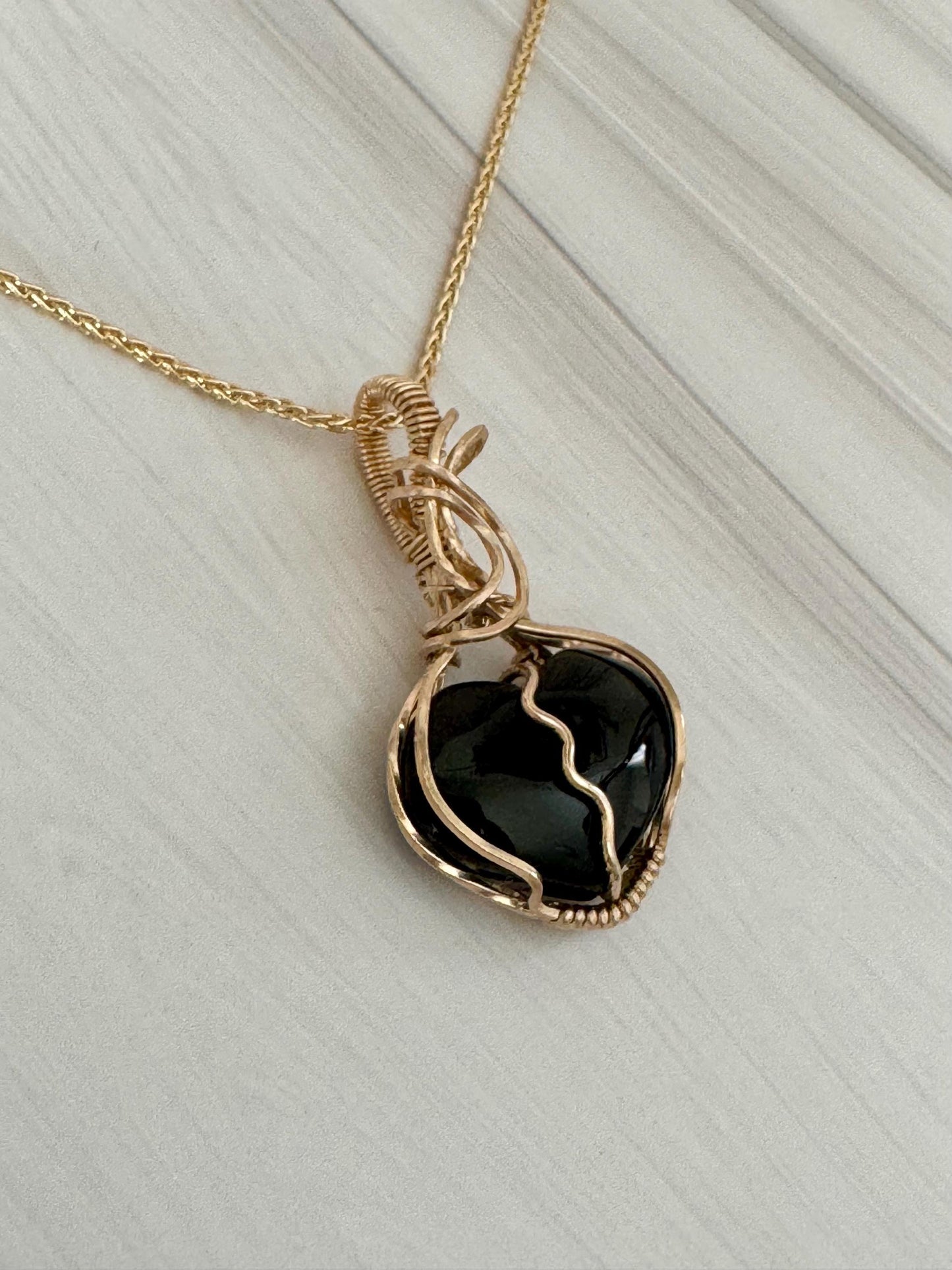 Black Onyx broken heart  pendant necklace