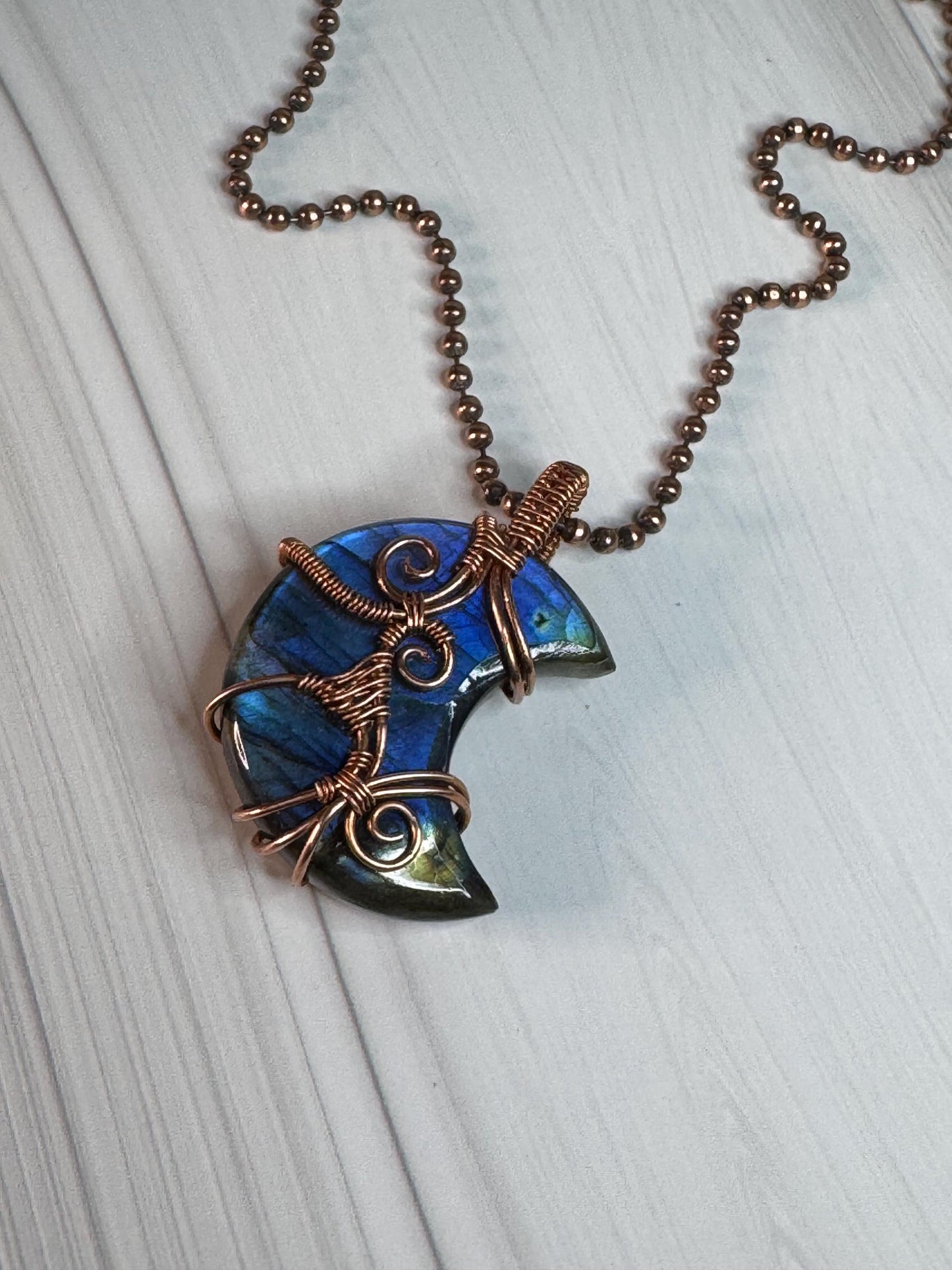 Labradorite gemstone moon pendant necklace