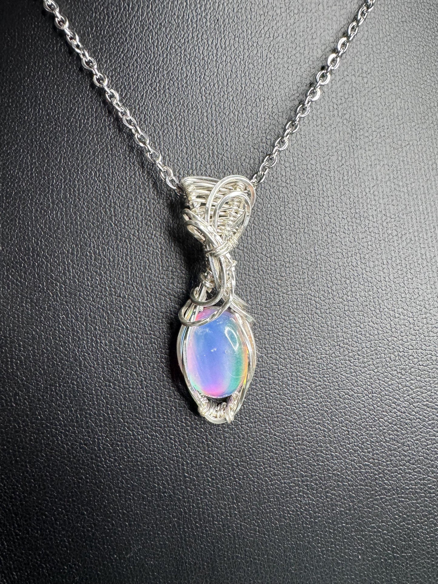 Rainbow Aurora Opal pendant necklace