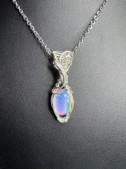 Rainbow Aurora Opal pendant necklace