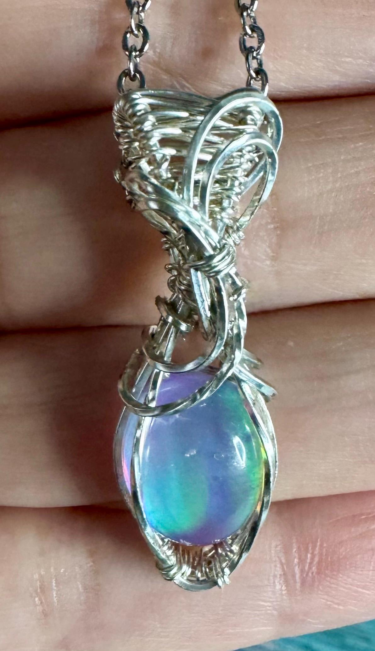 Rainbow Aurora Opal pendant necklace