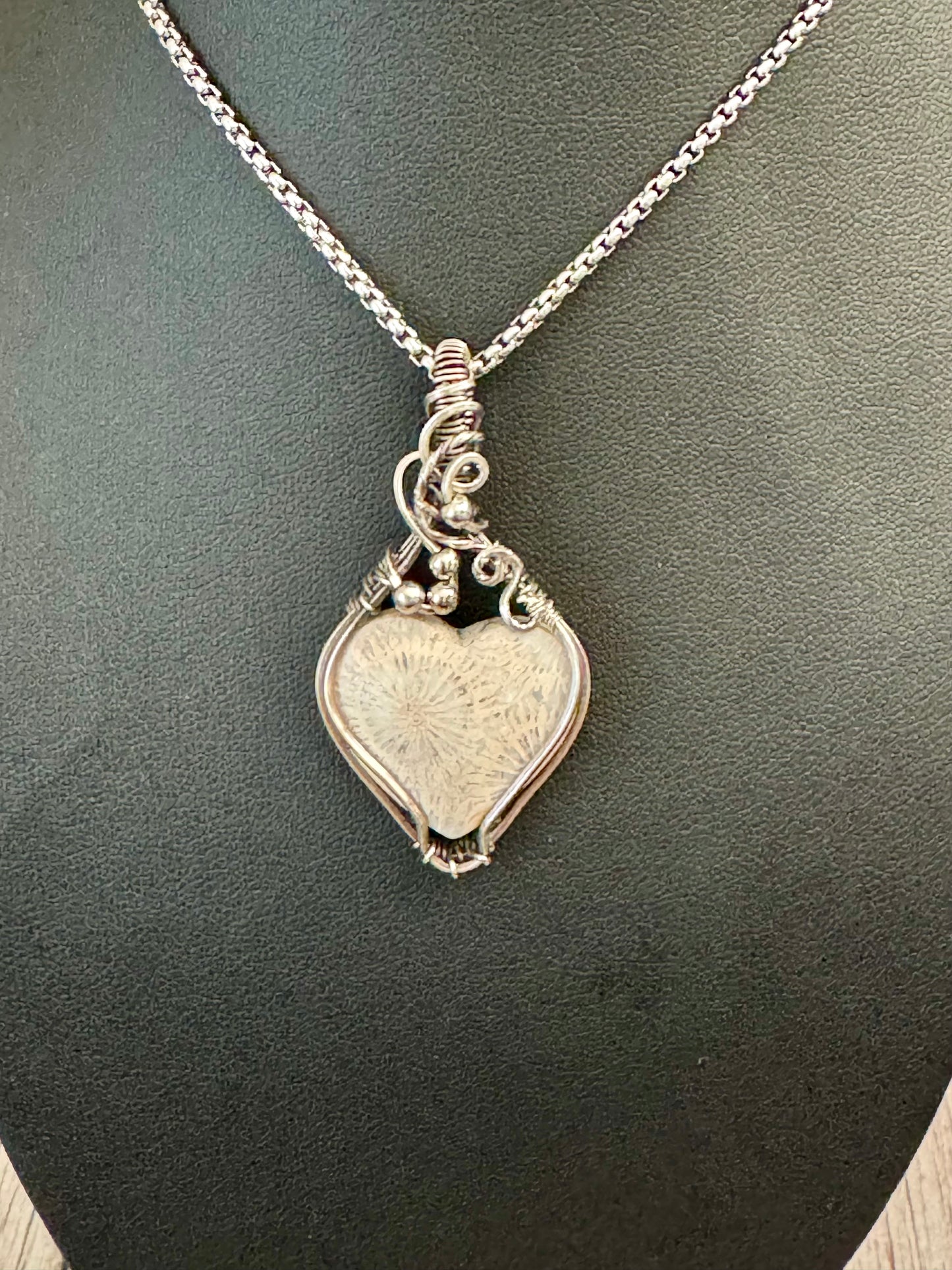 Fossil Coral gemstone jewelry pendant necklace