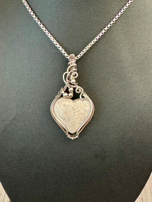 Fossil Coral gemstone jewelry pendant necklace