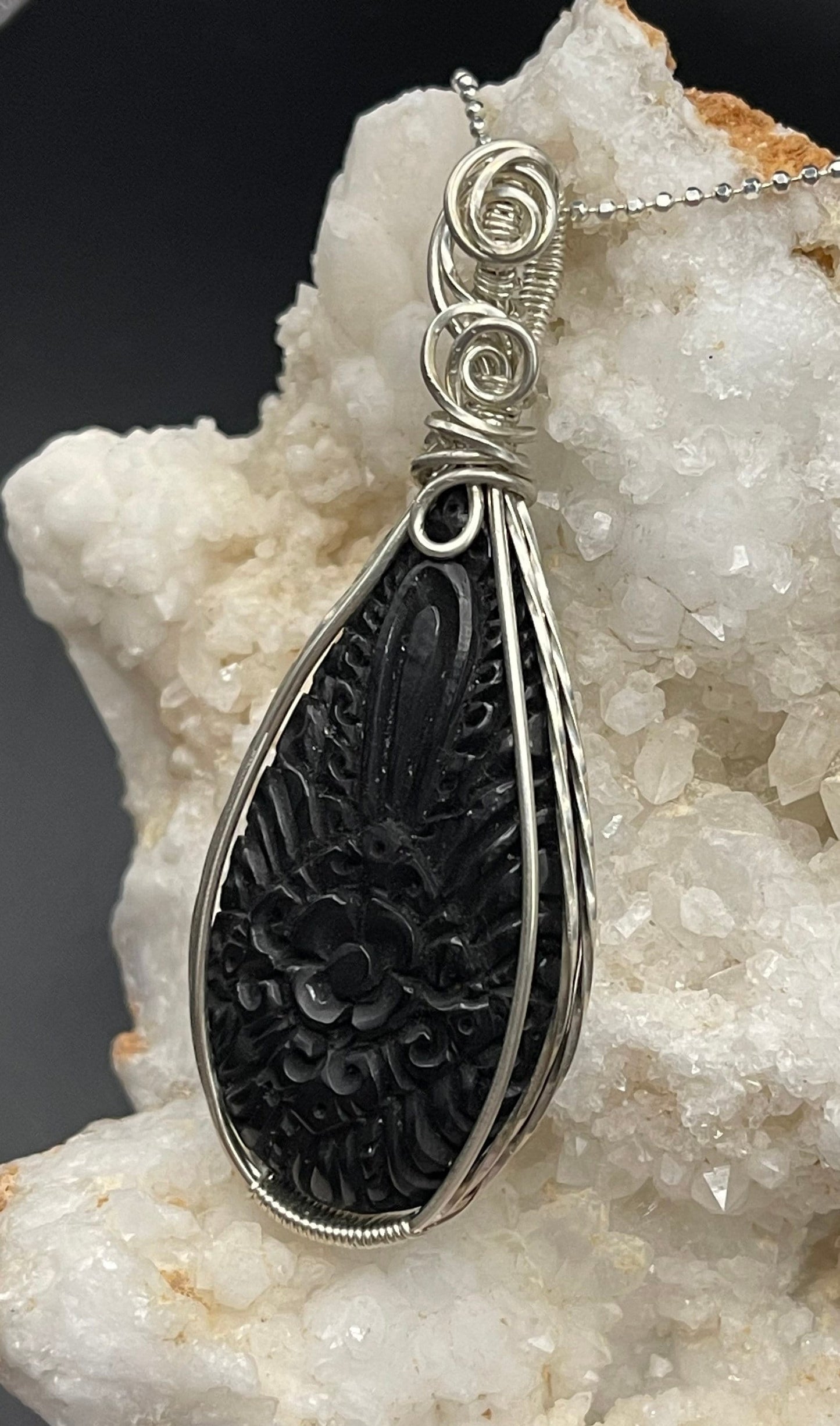 Carved Buffalo horn pendant necklace