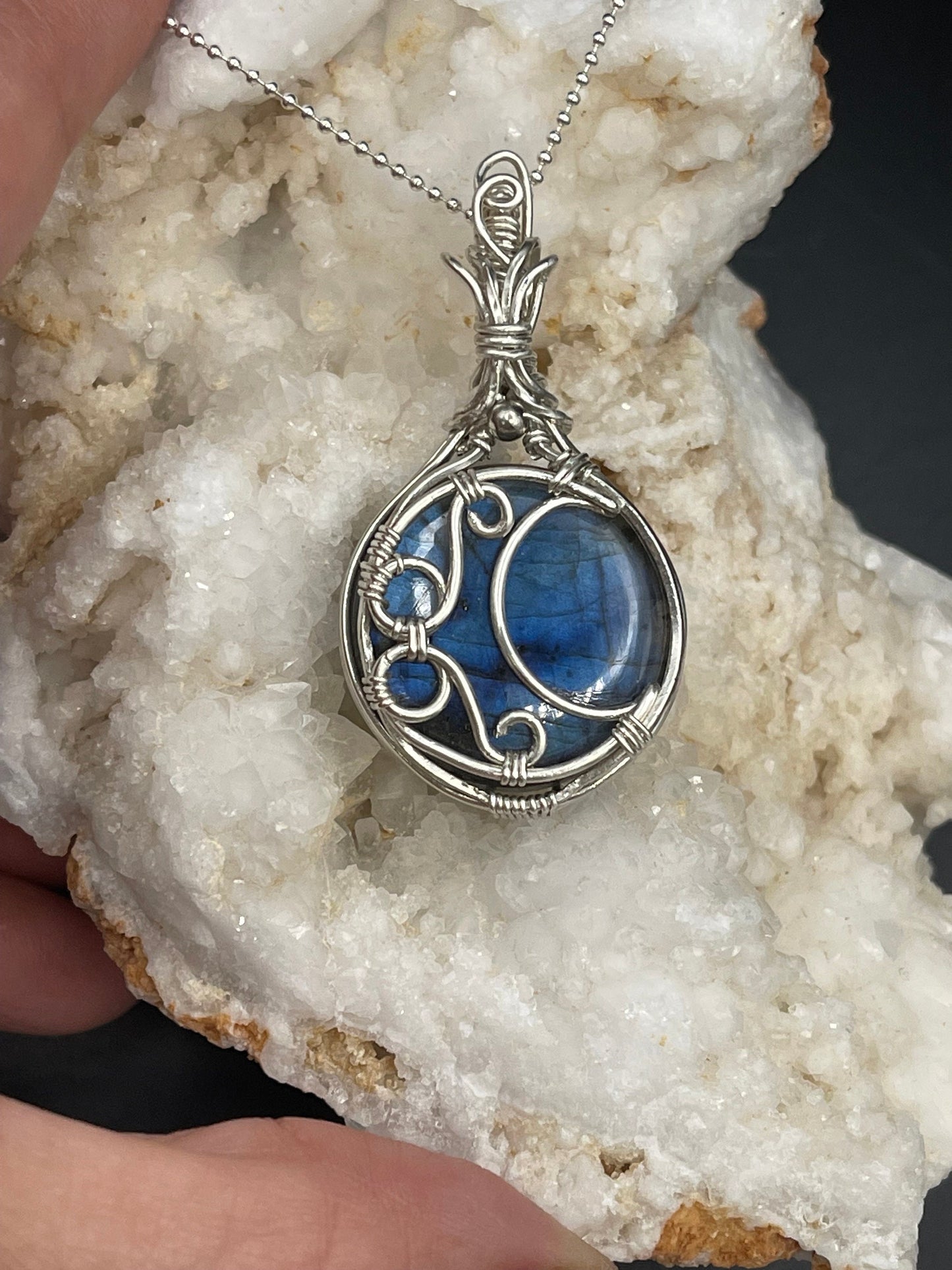 Labradorite moon pendant necklace