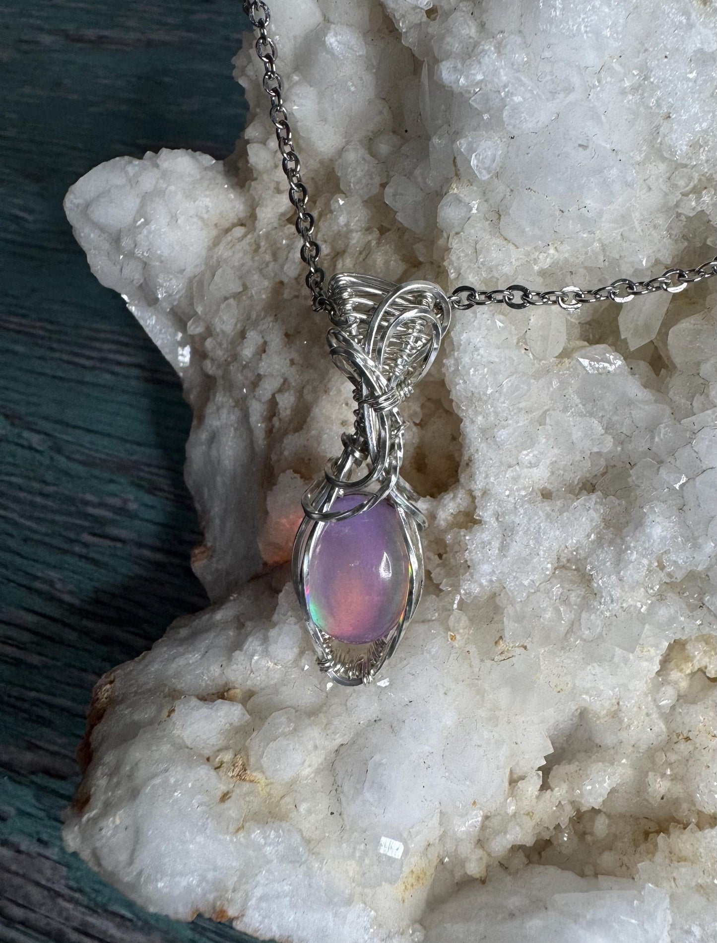 Rainbow Aurora Opal pendant necklace