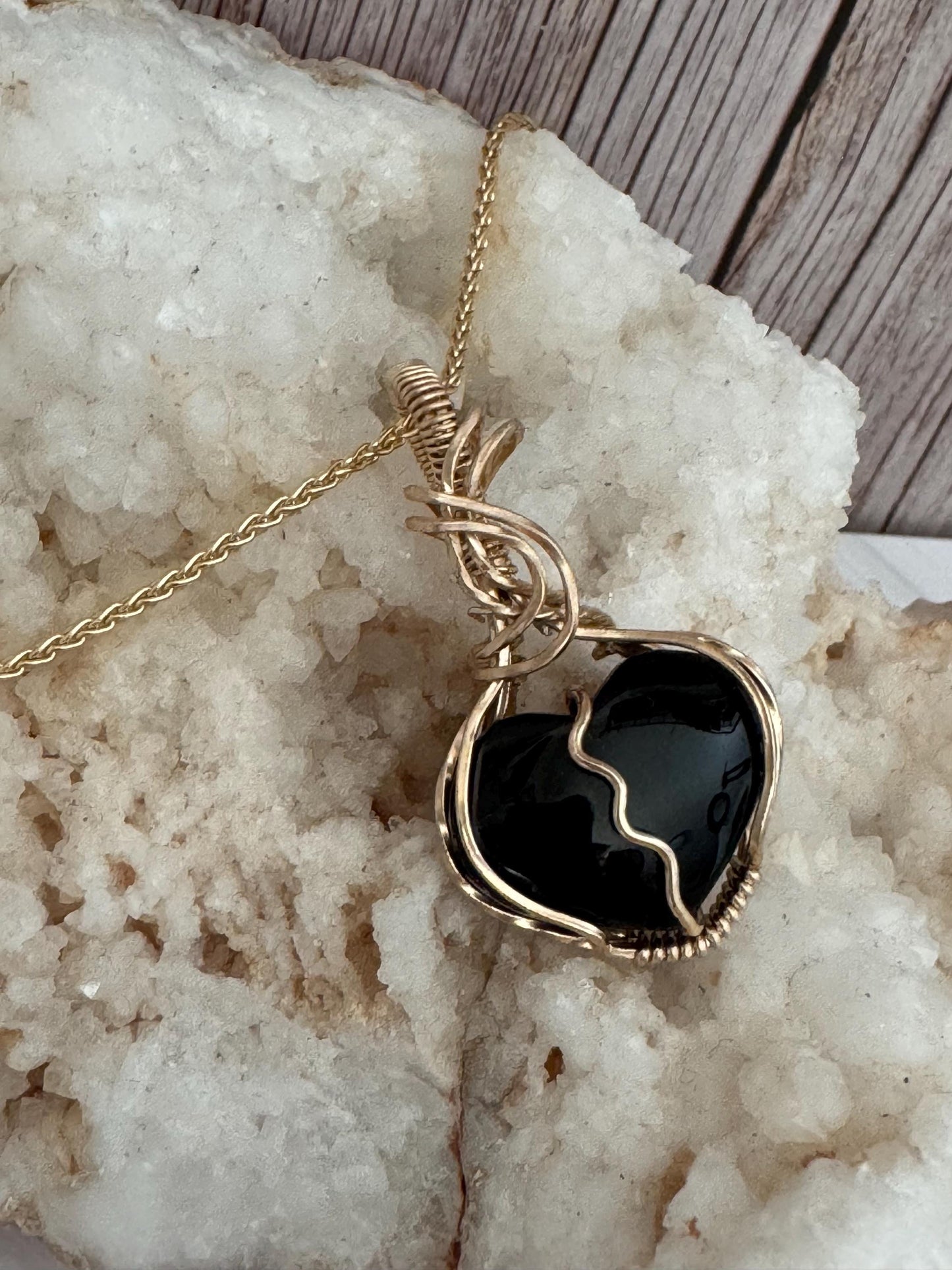 Black Onyx broken heart  pendant necklace