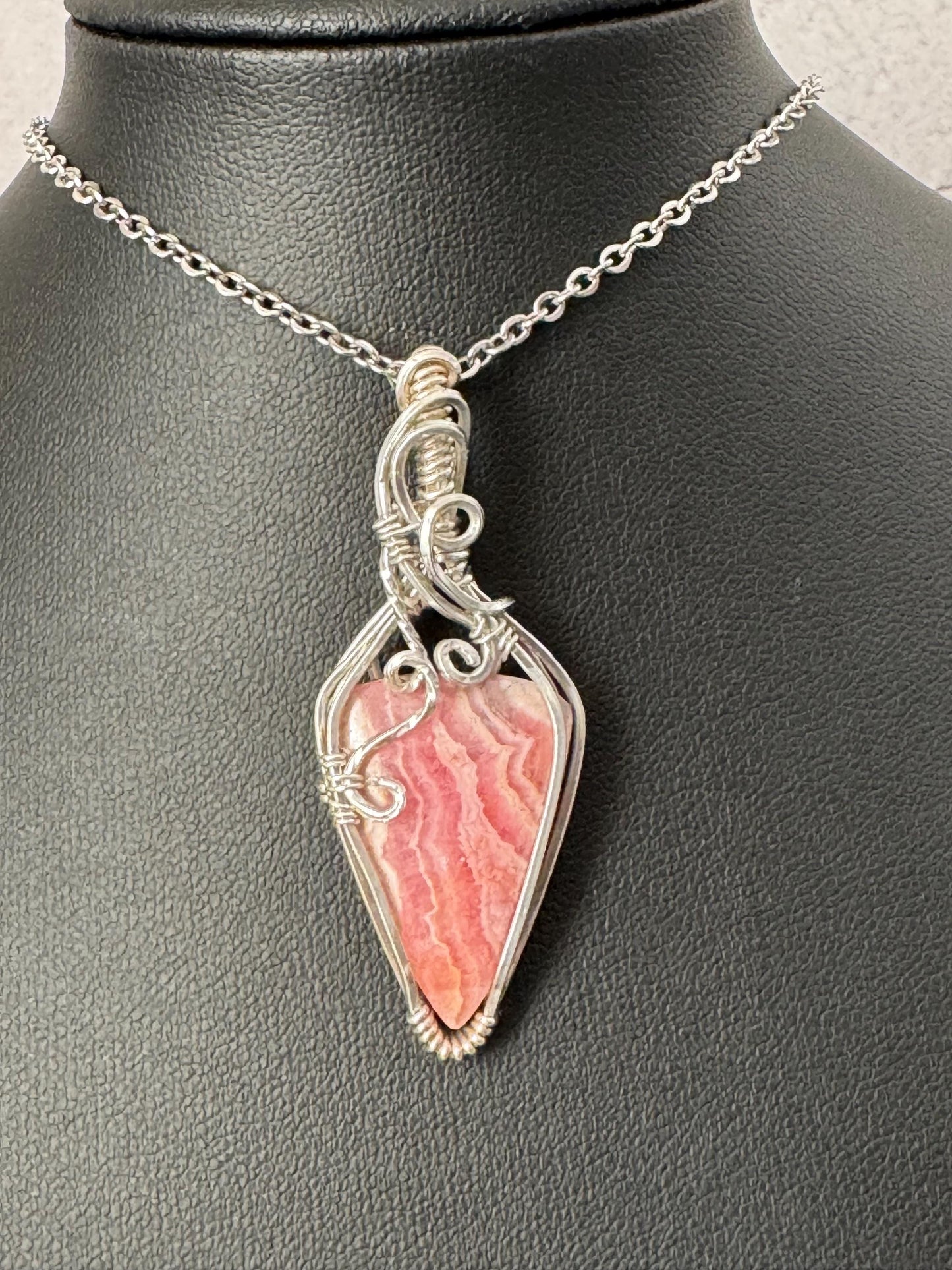 Rhodochrosite gemstone pendant necklace