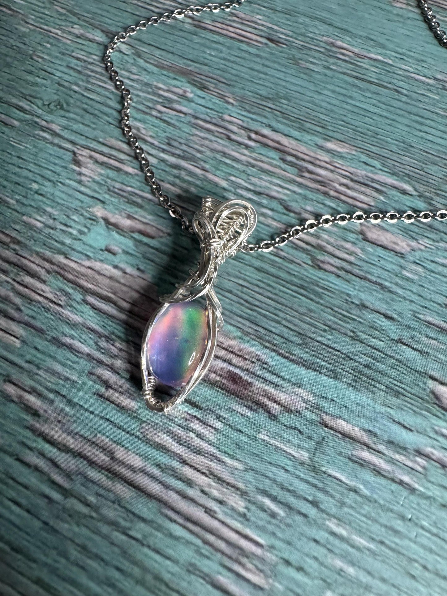 Rainbow Aurora Opal pendant necklace