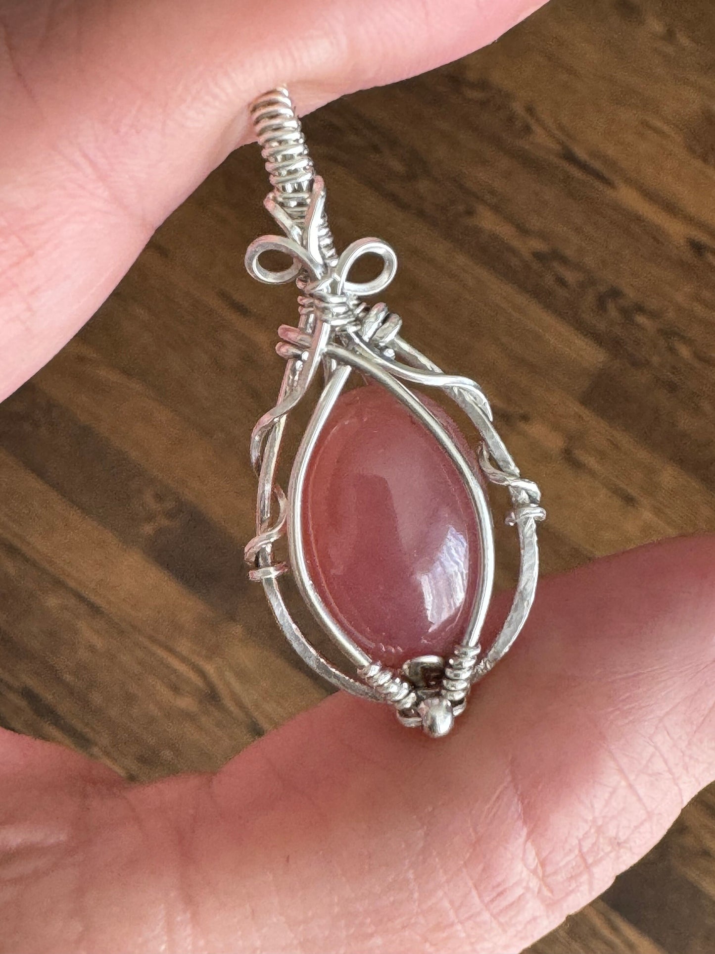 Rhodochrosite gemstone pendant necklace