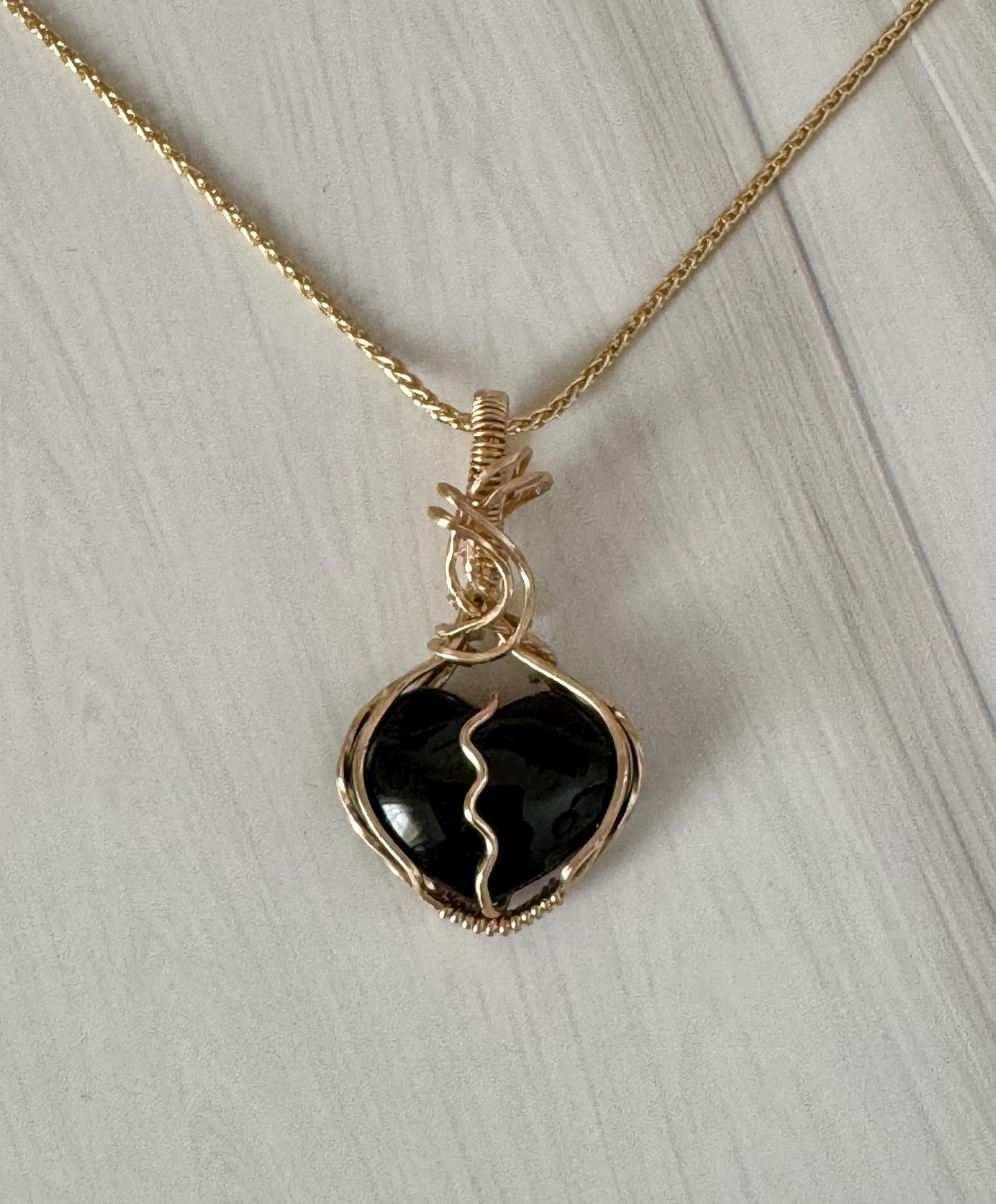 Black Onyx broken heart  pendant necklace