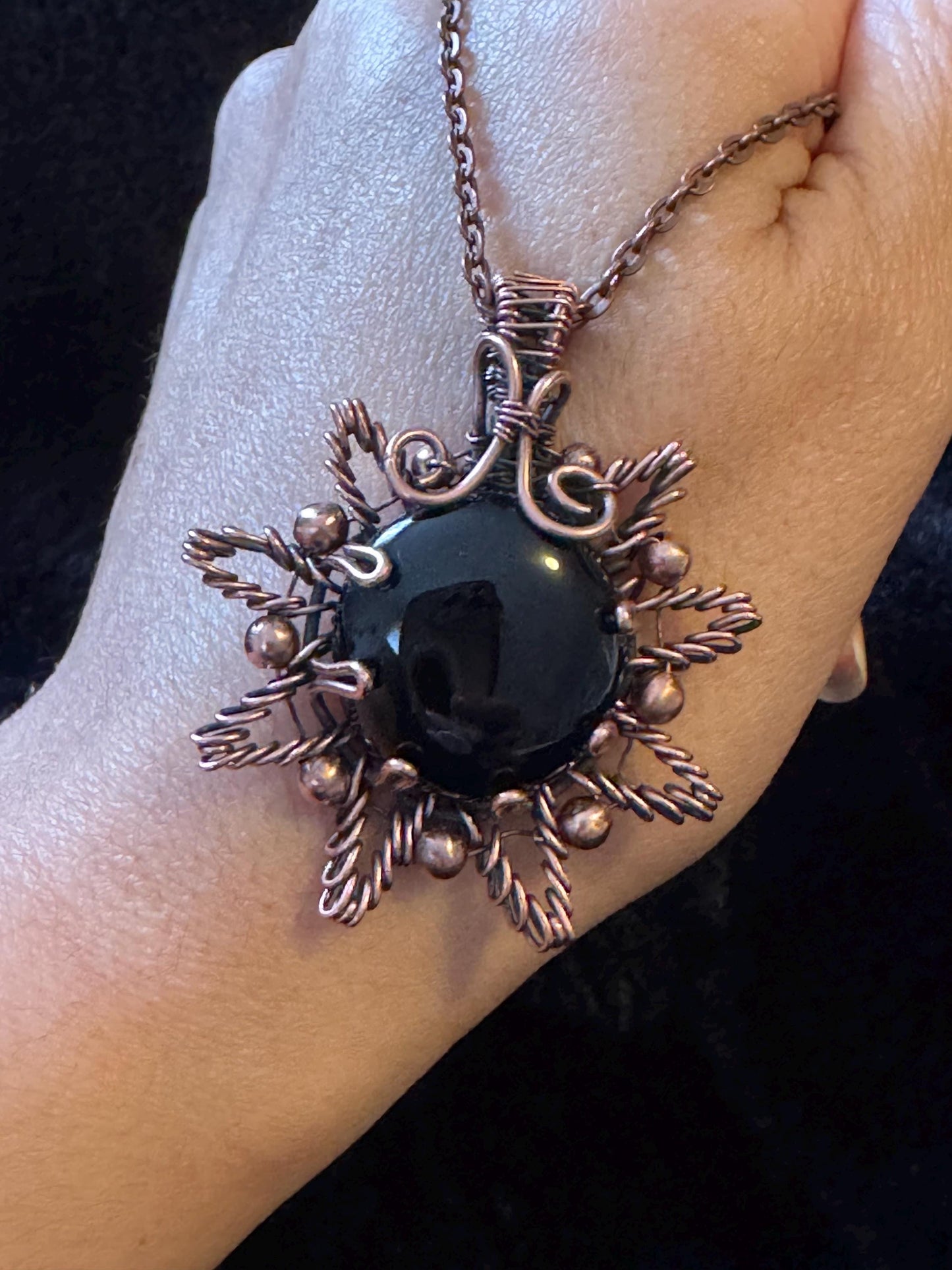 Onyx Sun Copper pendant necklace