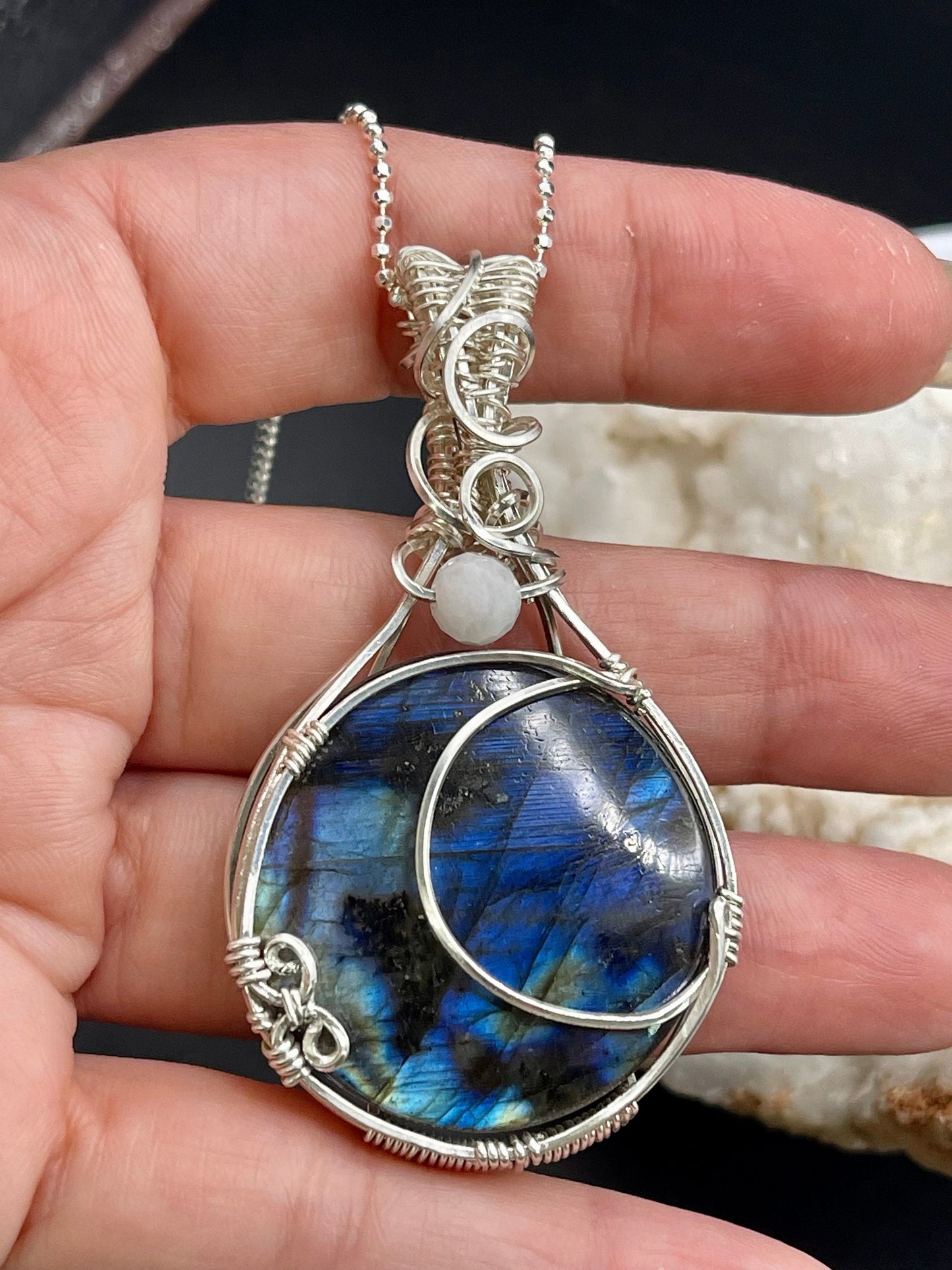 Labradorite moon pendant necklace