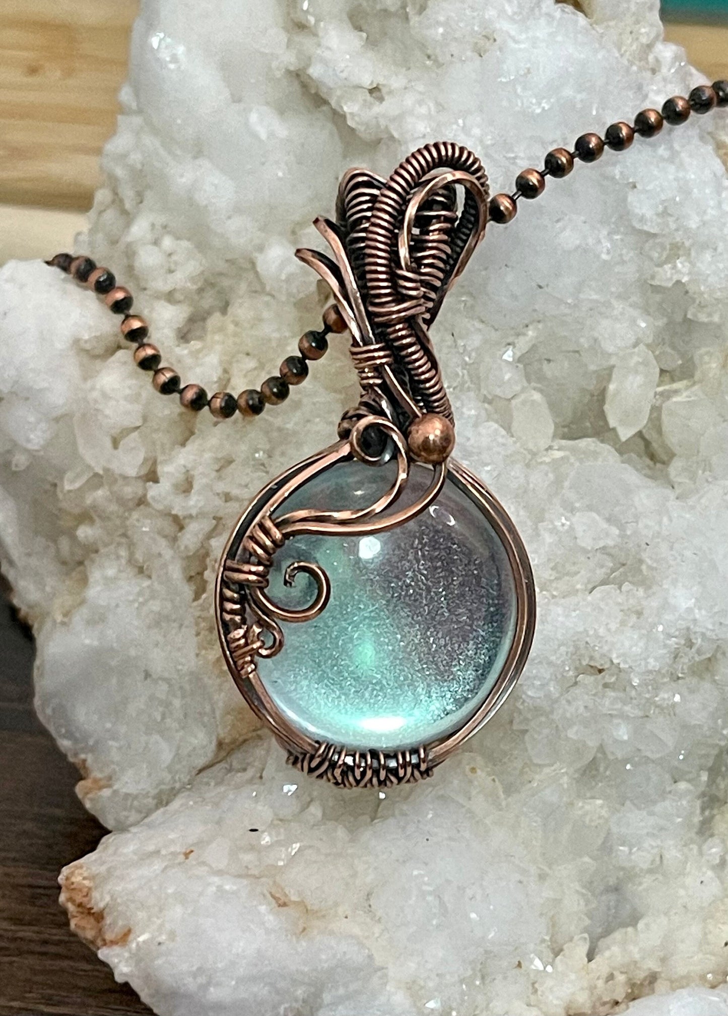Aurora glass copper pendant necklace