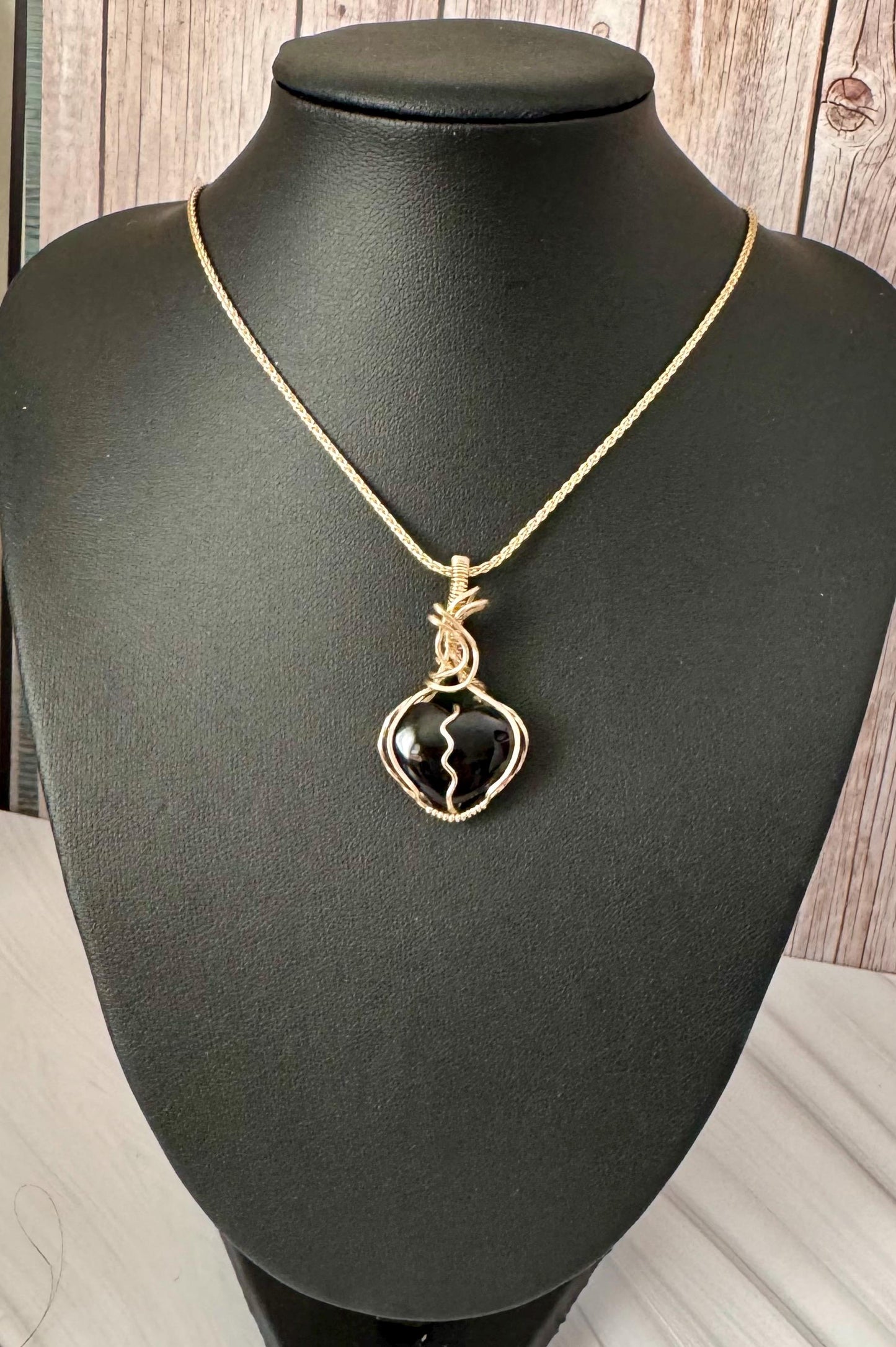 Black Onyx broken heart  pendant necklace