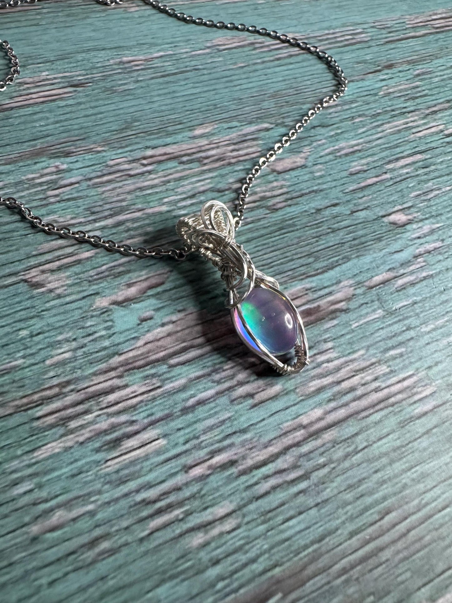 Rainbow Aurora Opal pendant necklace