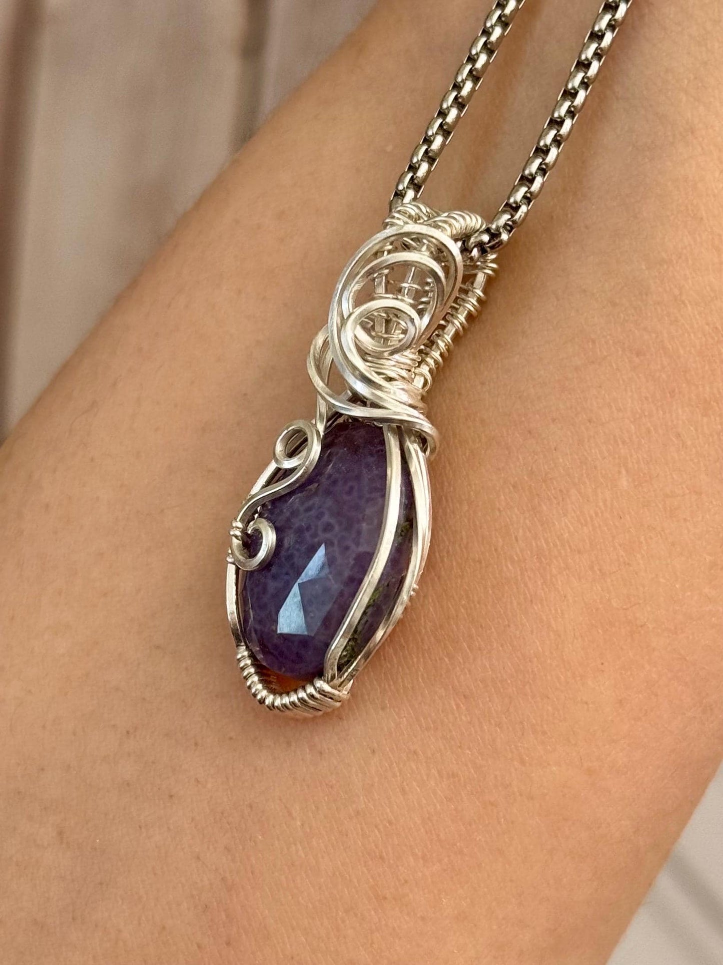Grape Agate gemstone pendant necklace