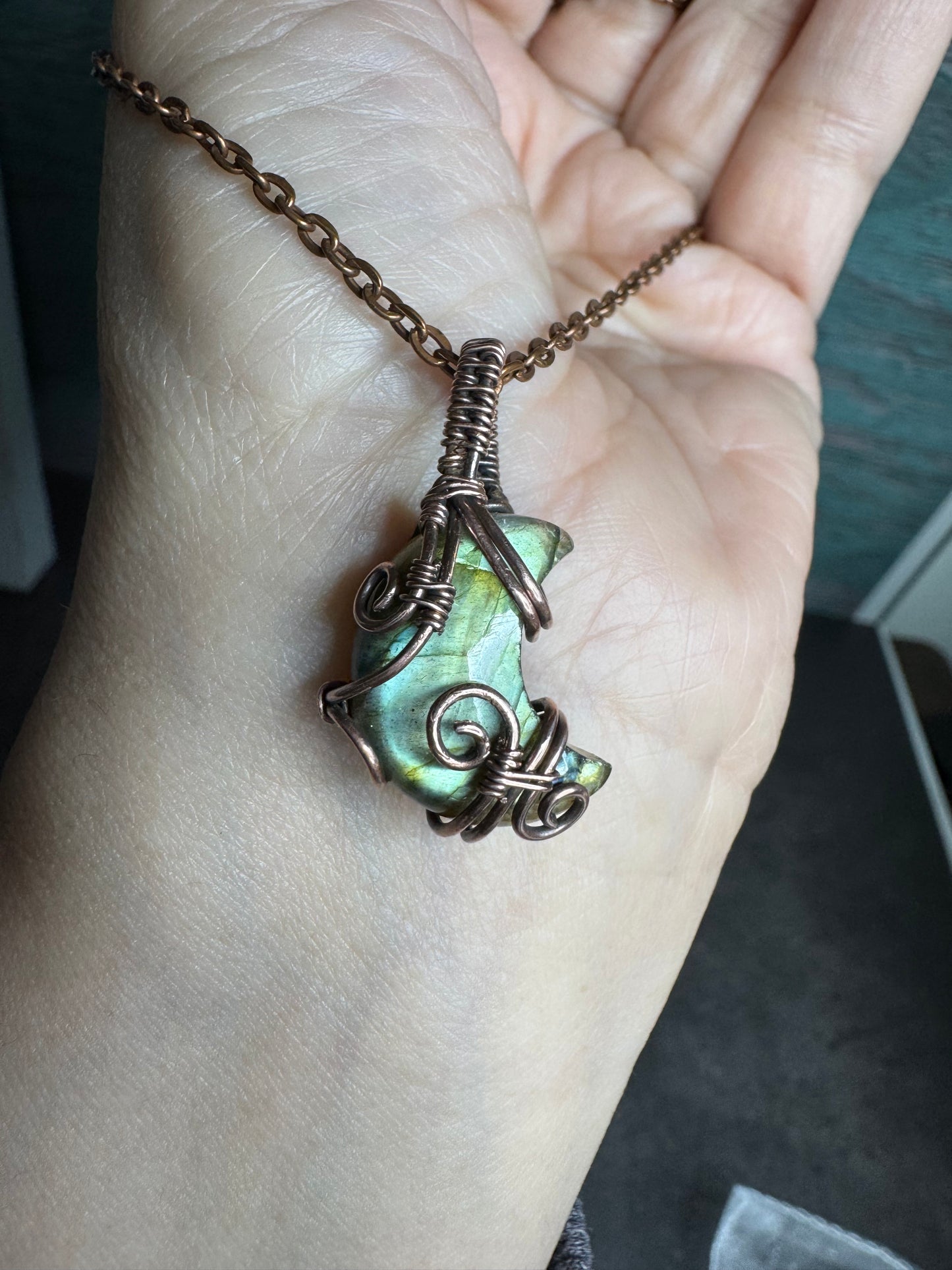 Labradorite moon pendant