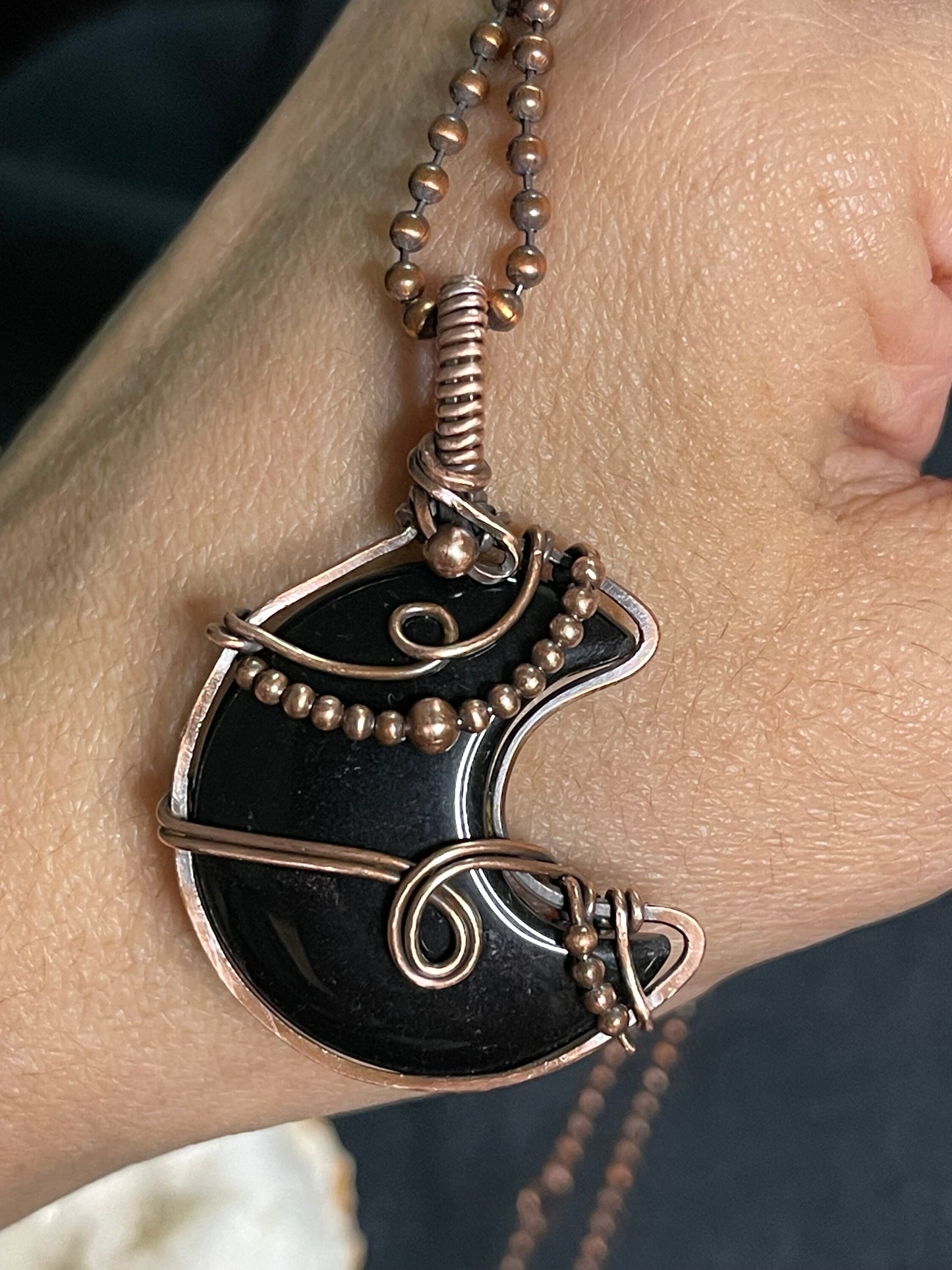 Onyx moon pendant necklace