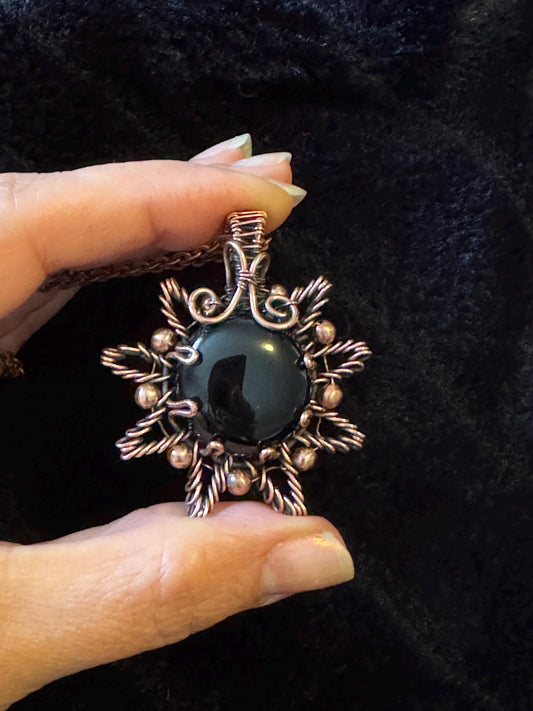 Onyx Sun Copper pendant necklace