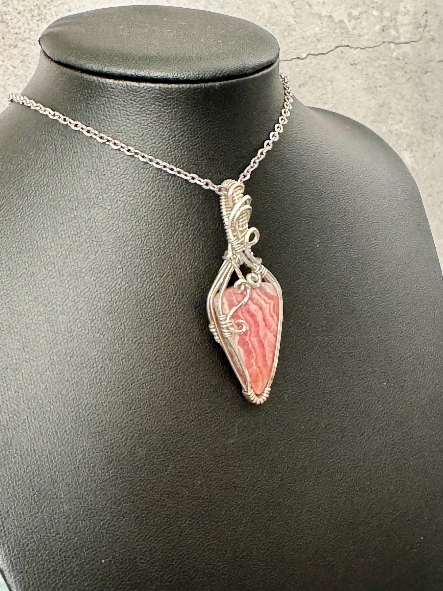 Rhodochrosite gemstone pendant necklace