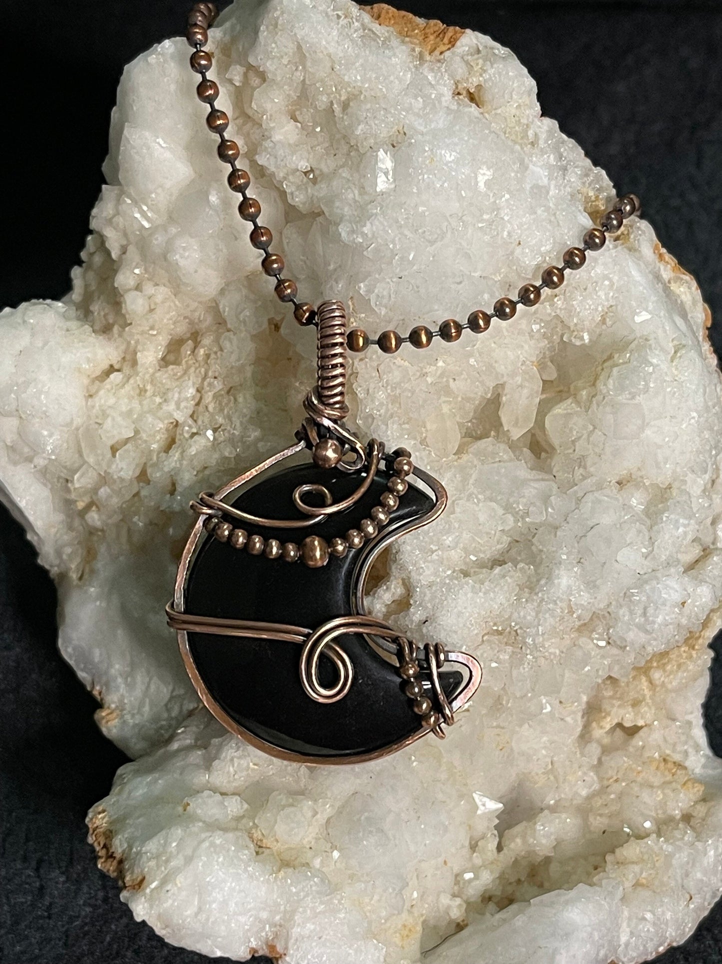 Onyx moon pendant necklace