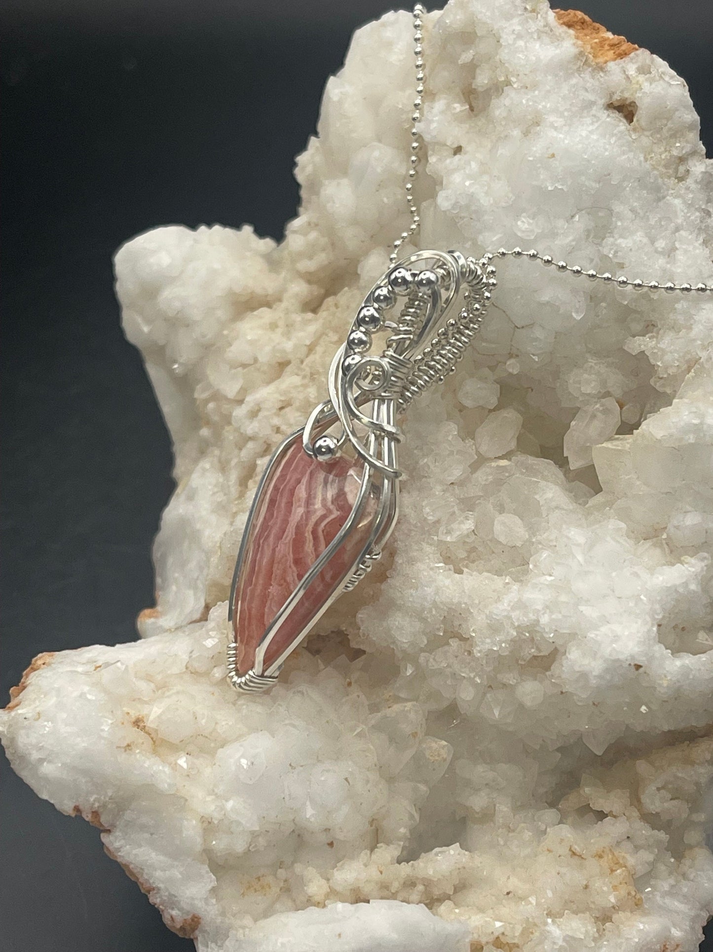 Rhodochrosite gemstone pendant necklace