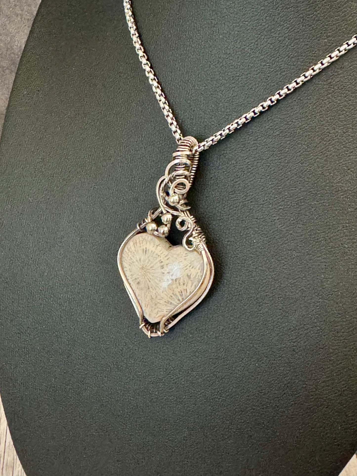 Fossil Coral gemstone jewelry pendant necklace