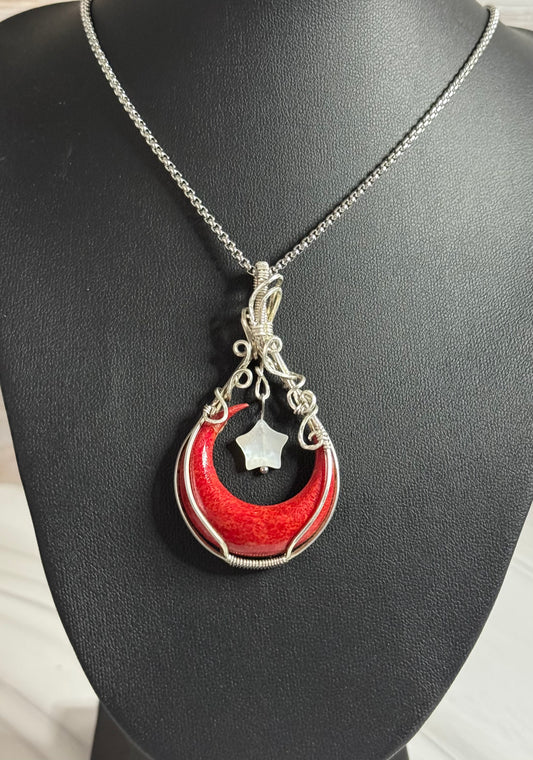 Coral moon pendant necklace