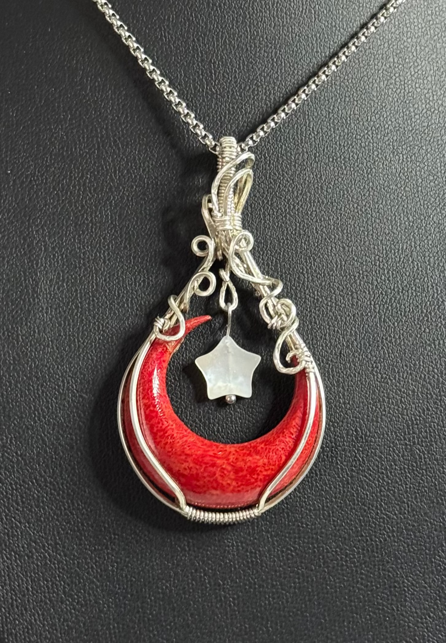 Coral moon pendant necklace