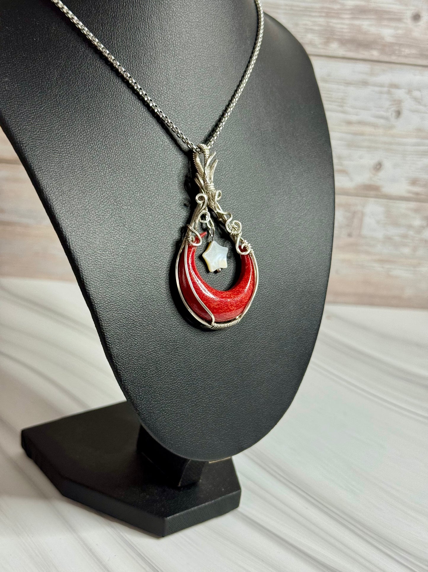 Coral moon pendant necklace
