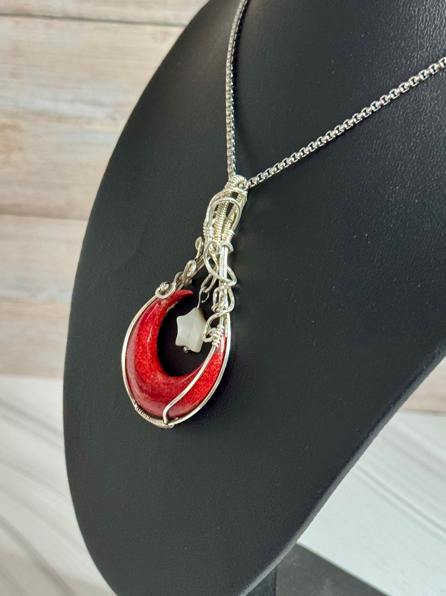 Coral moon pendant necklace