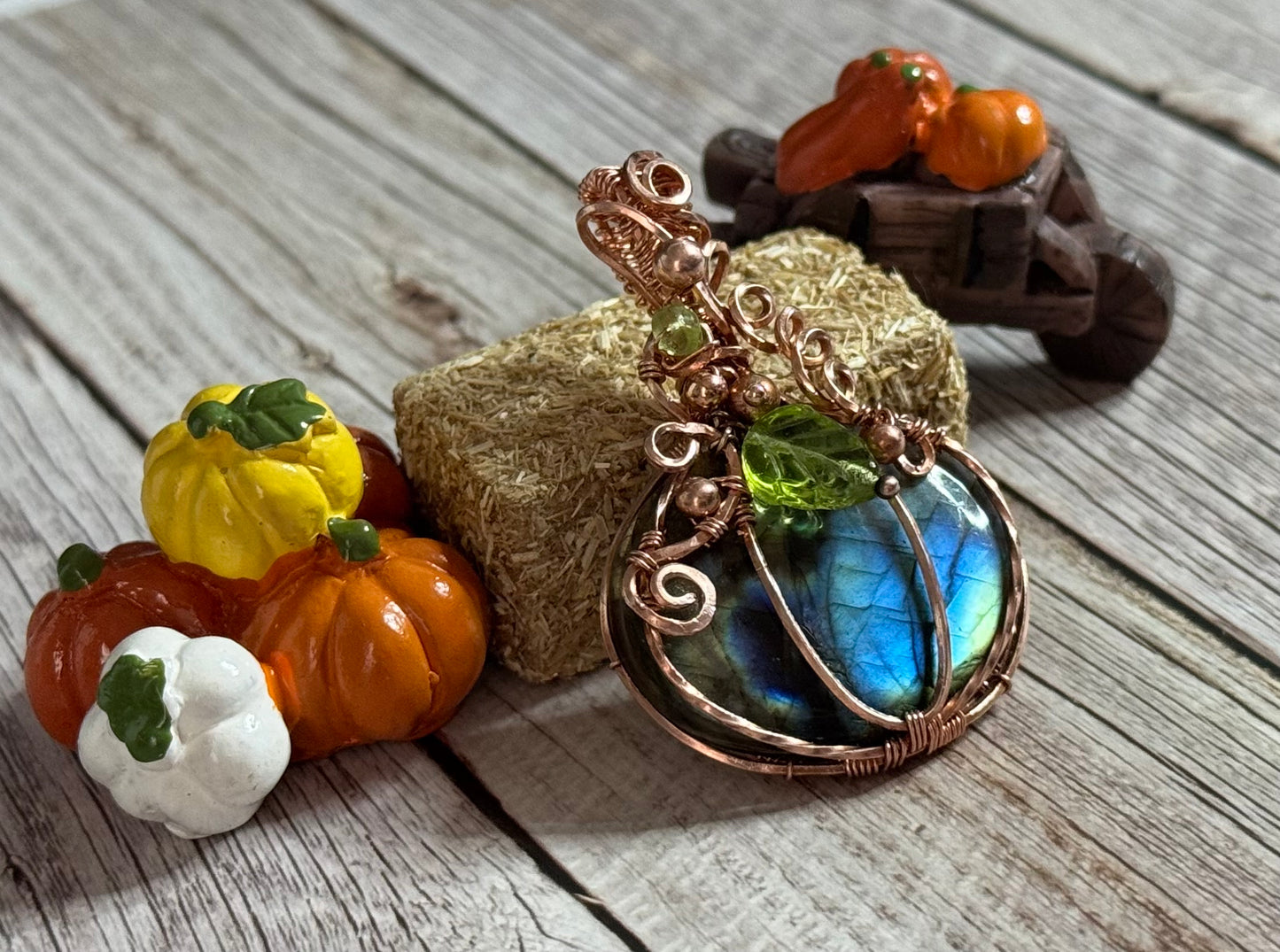 Labradorite pumpkin pendant