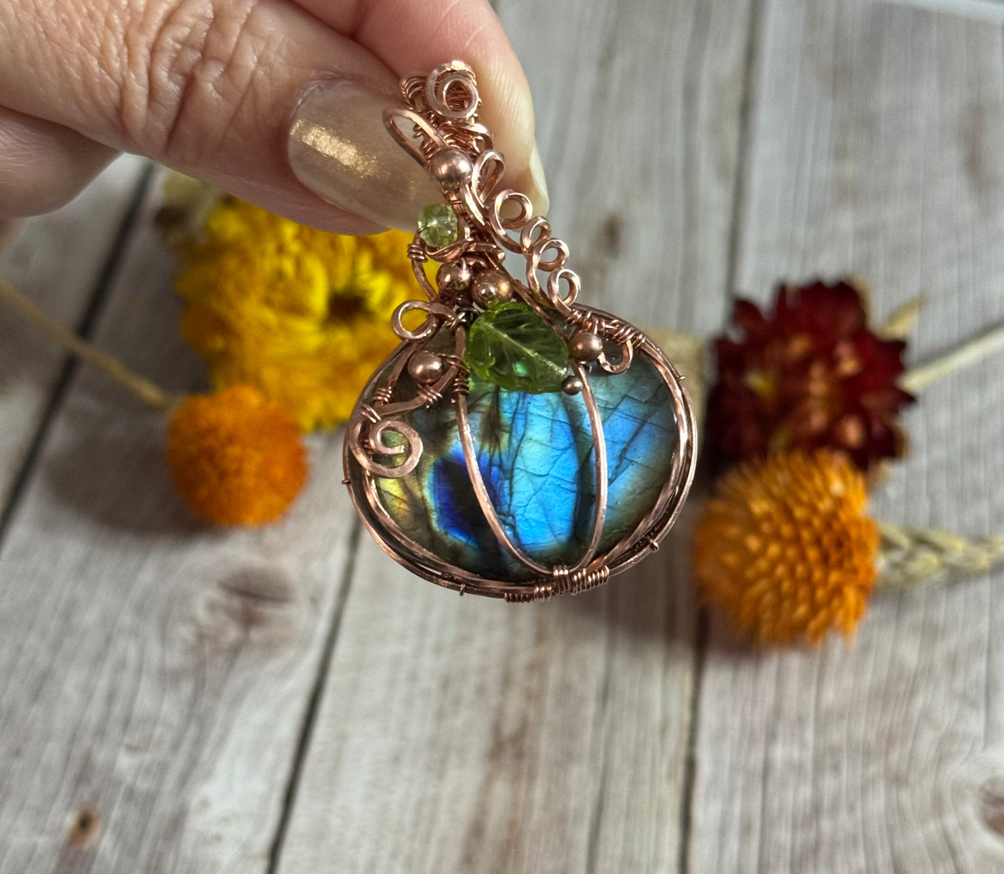 Labradorite pumpkin pendant
