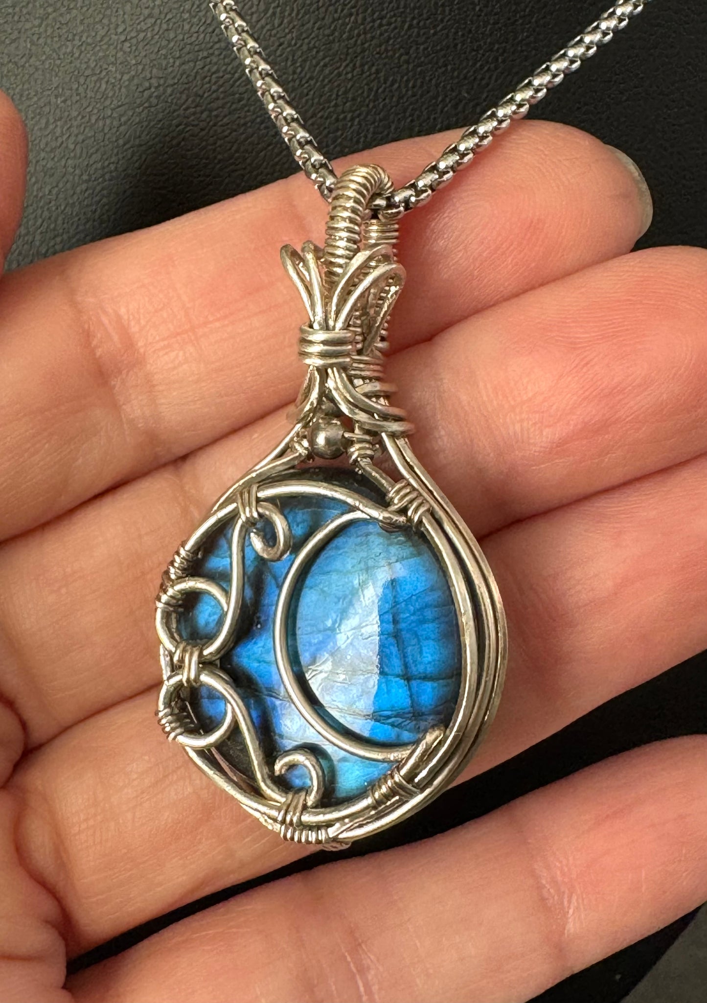 Labradorite moon pendant necklace