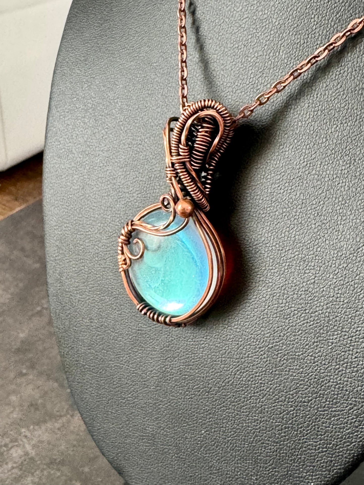 Aurora glass copper pendant necklace