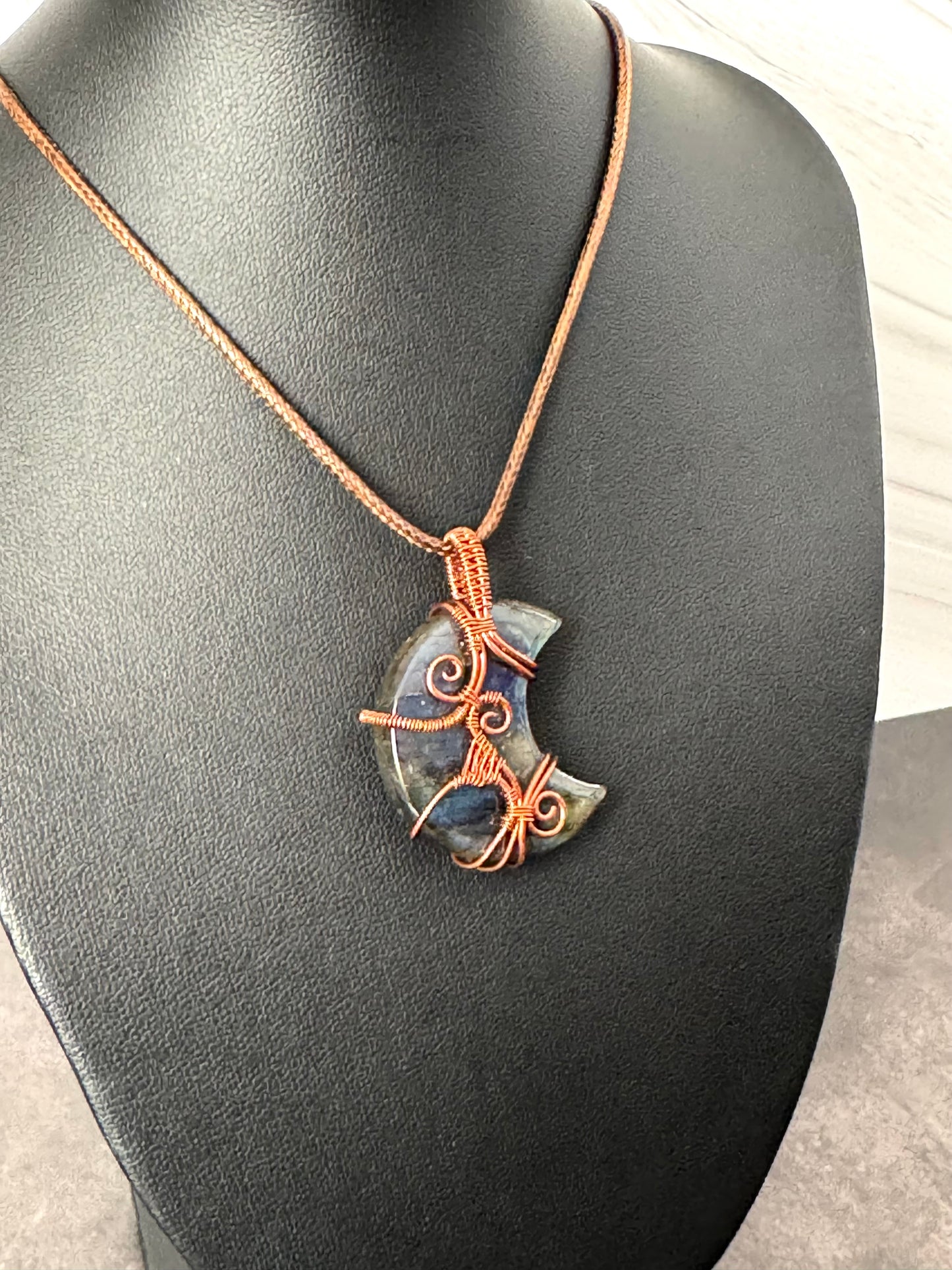 Labradorite gemstone moon pendant necklace