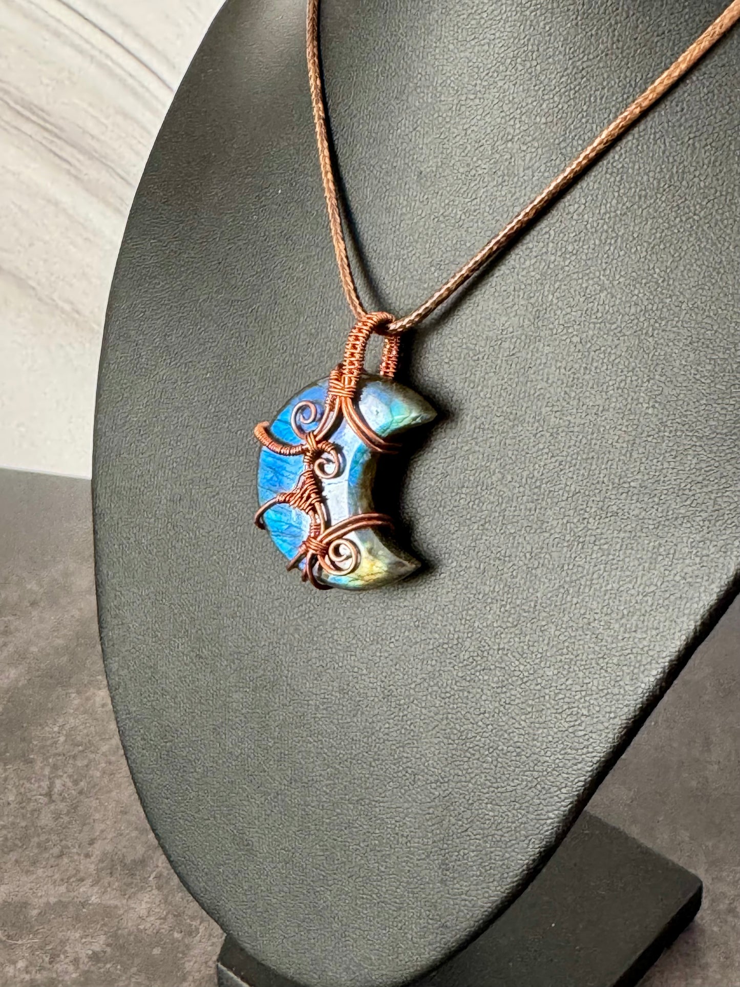 Labradorite gemstone moon pendant necklace