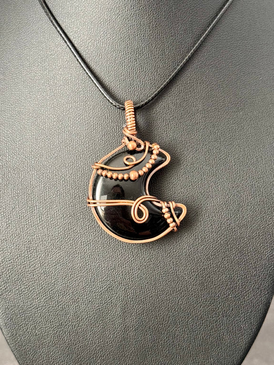 Onyx moon pendant necklace